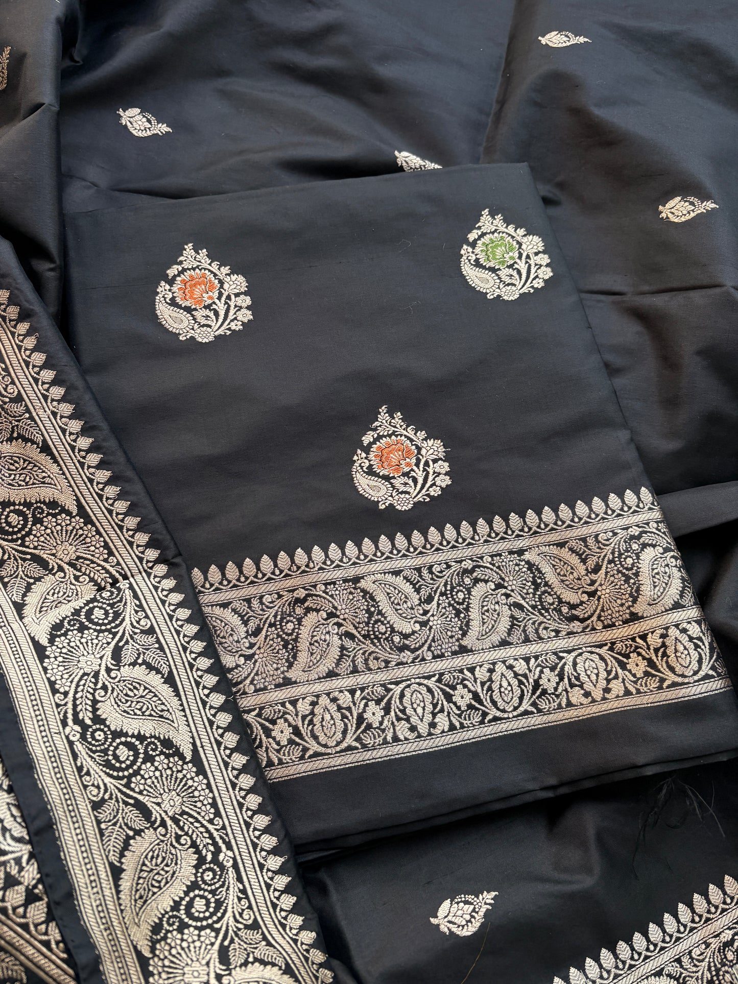Black Katan by katan silk meenadar suit set