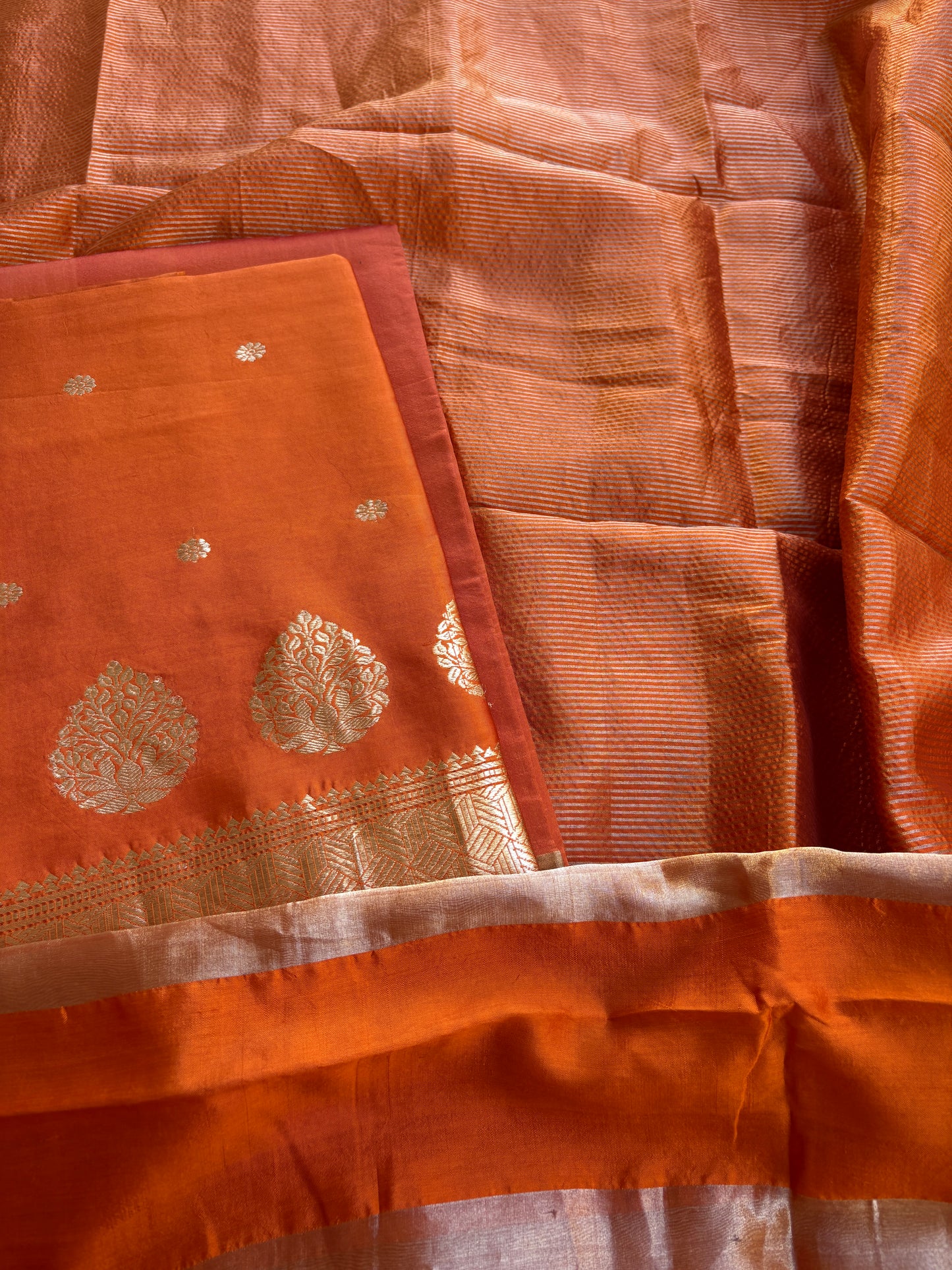 Rust raw mango silk 3 piece suit set
