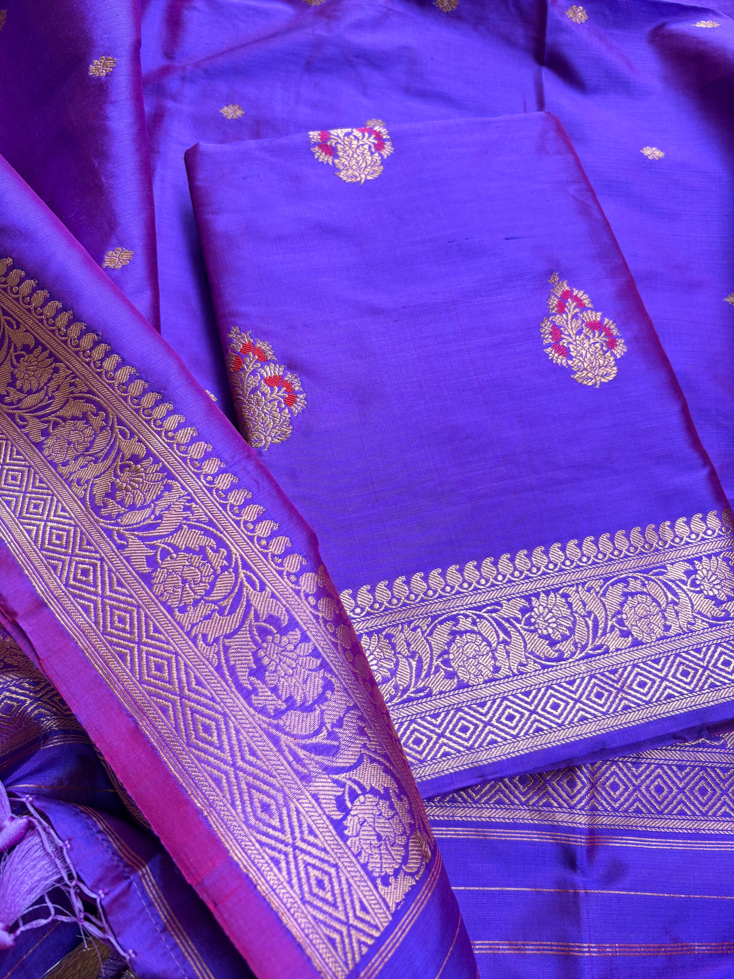 Purple dhoop chau katan silk suit set