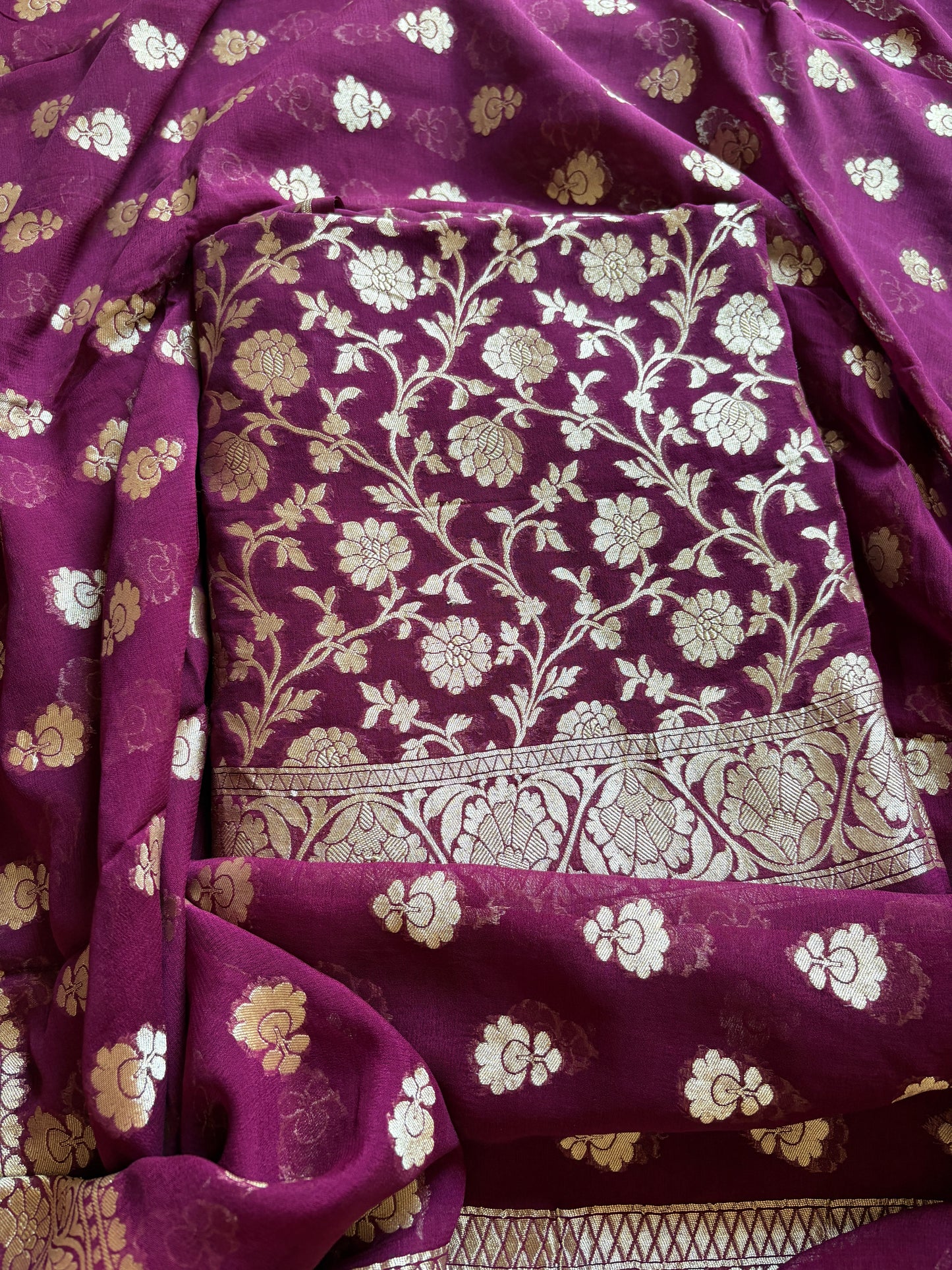 Magenta Khaddi georgette suit set