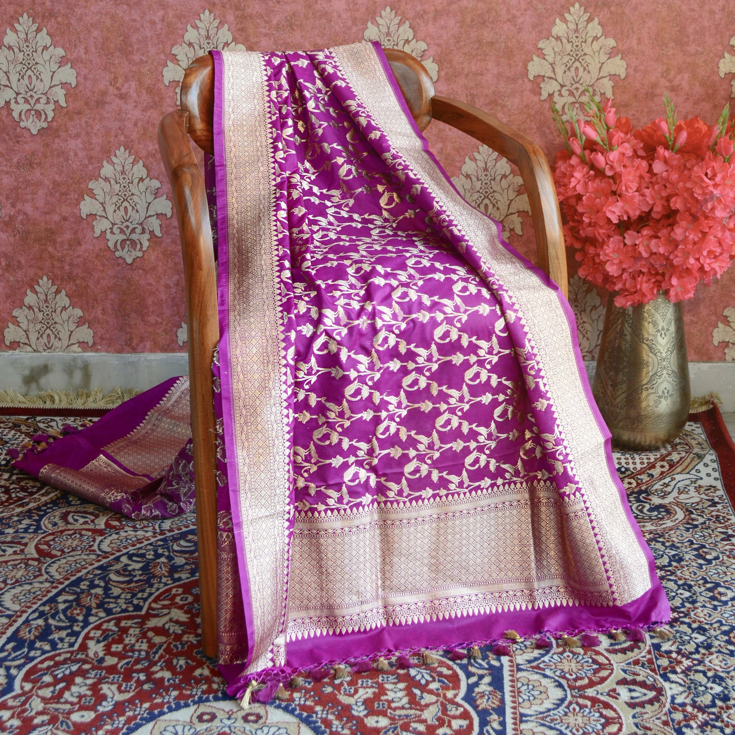 Purple Banrasi silk dupatta