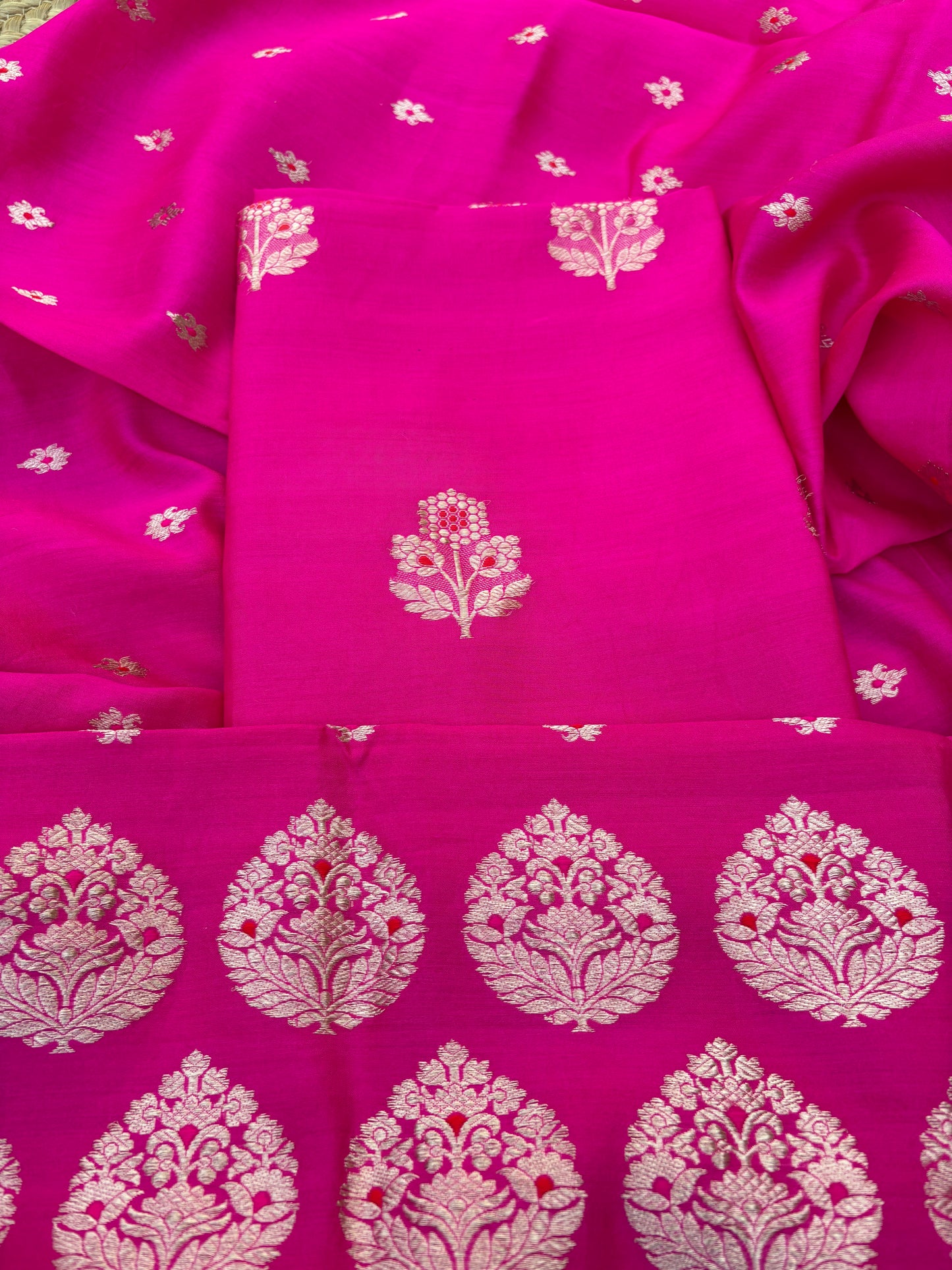 Pink Chiniya silk meenadar 3 piece suit set
