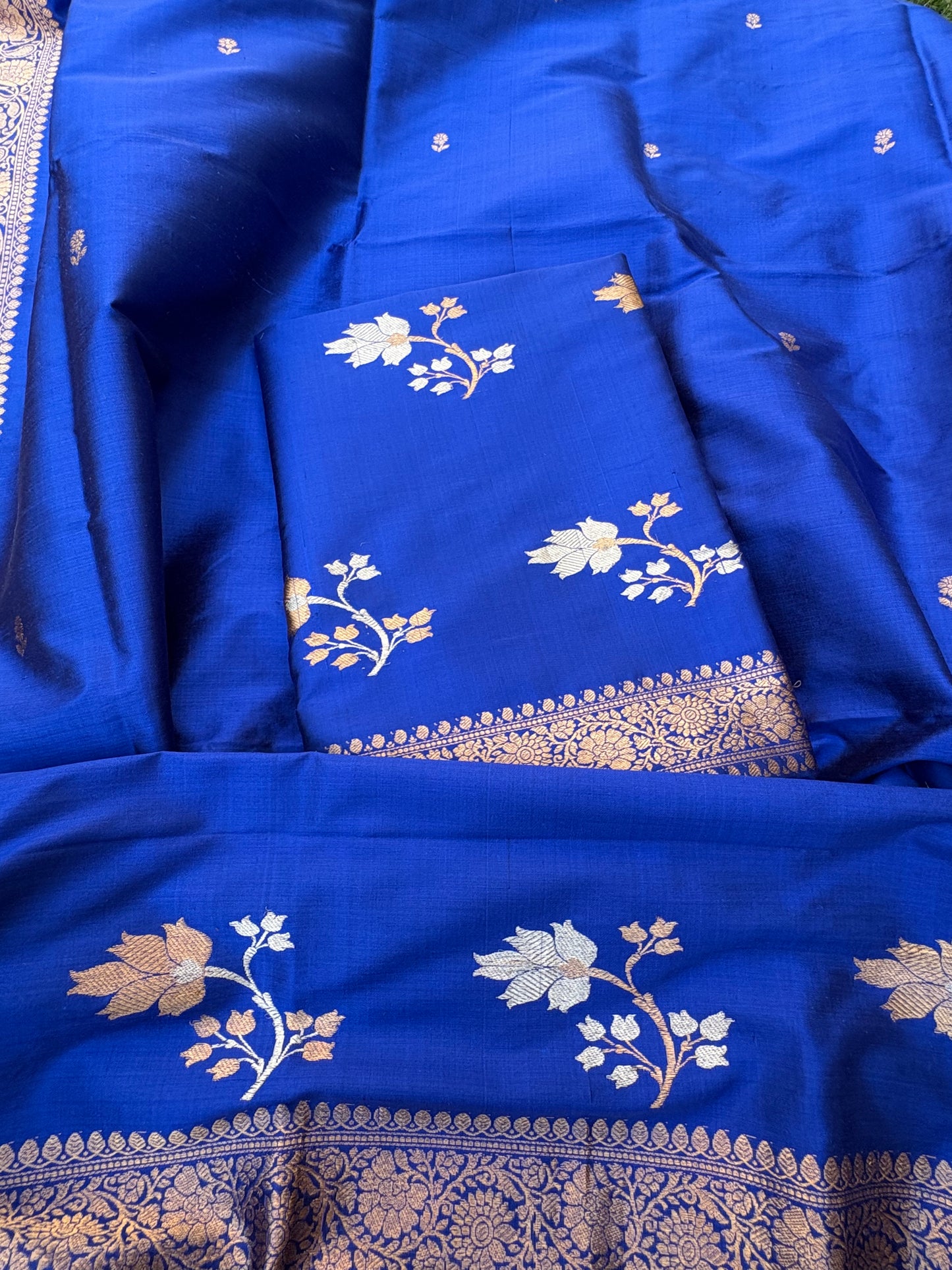 Blue katan by katan silk 3 piece kadhwa suit set
