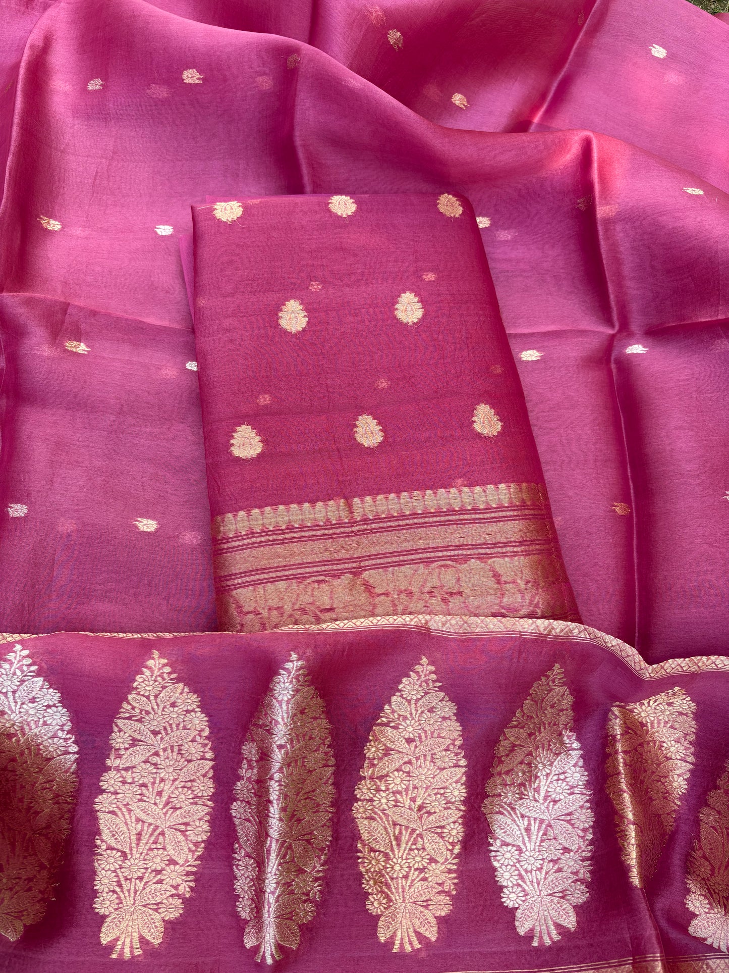 Pink kora kadhwa 3 piece suit set