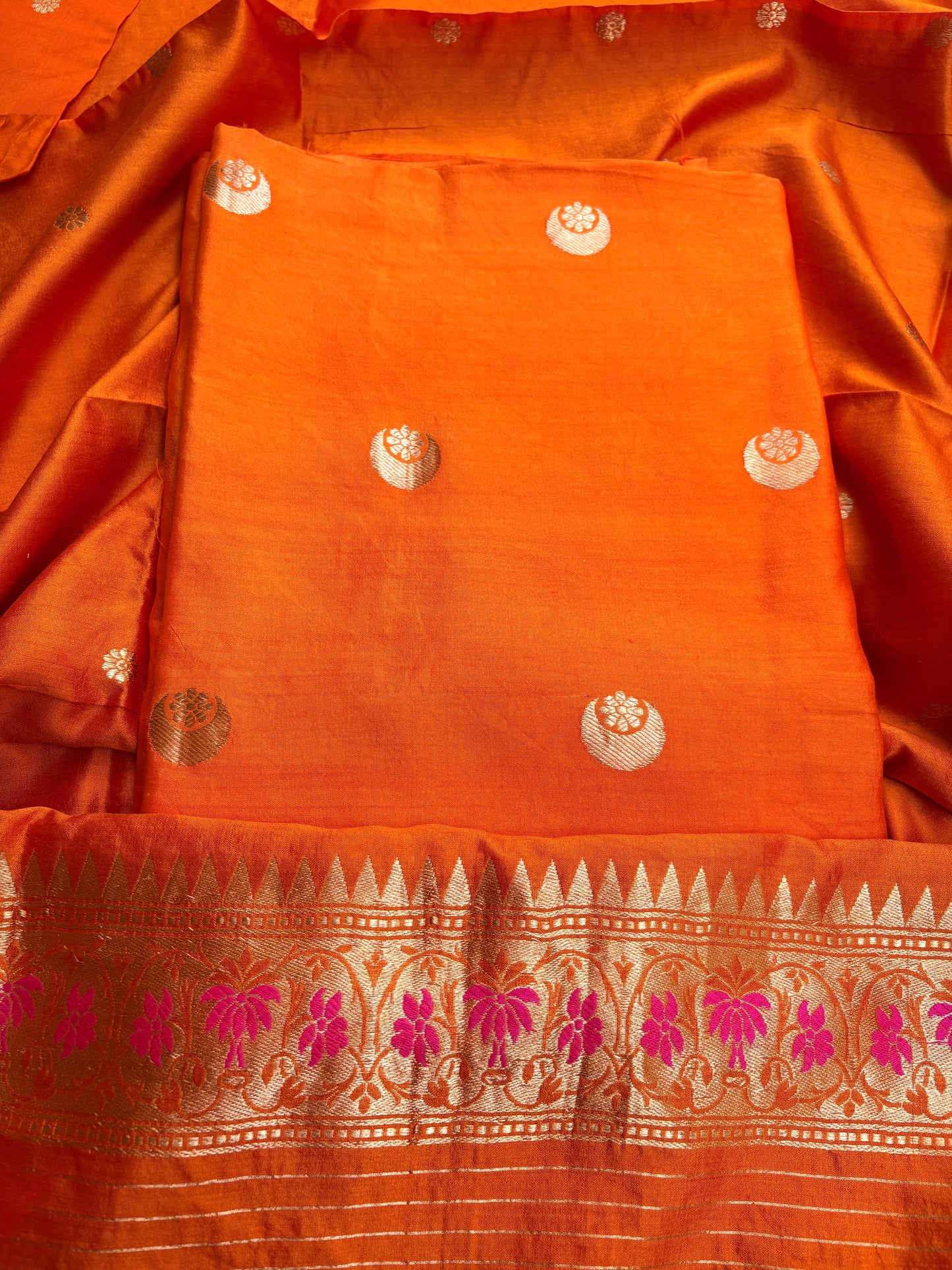 Orange raw artisan kadhwa 3 piece suit set