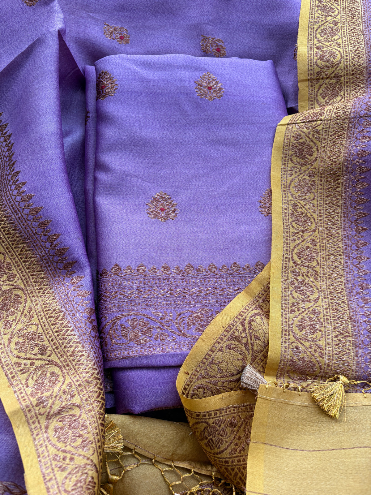 Lavender yellow tussar silk suit set