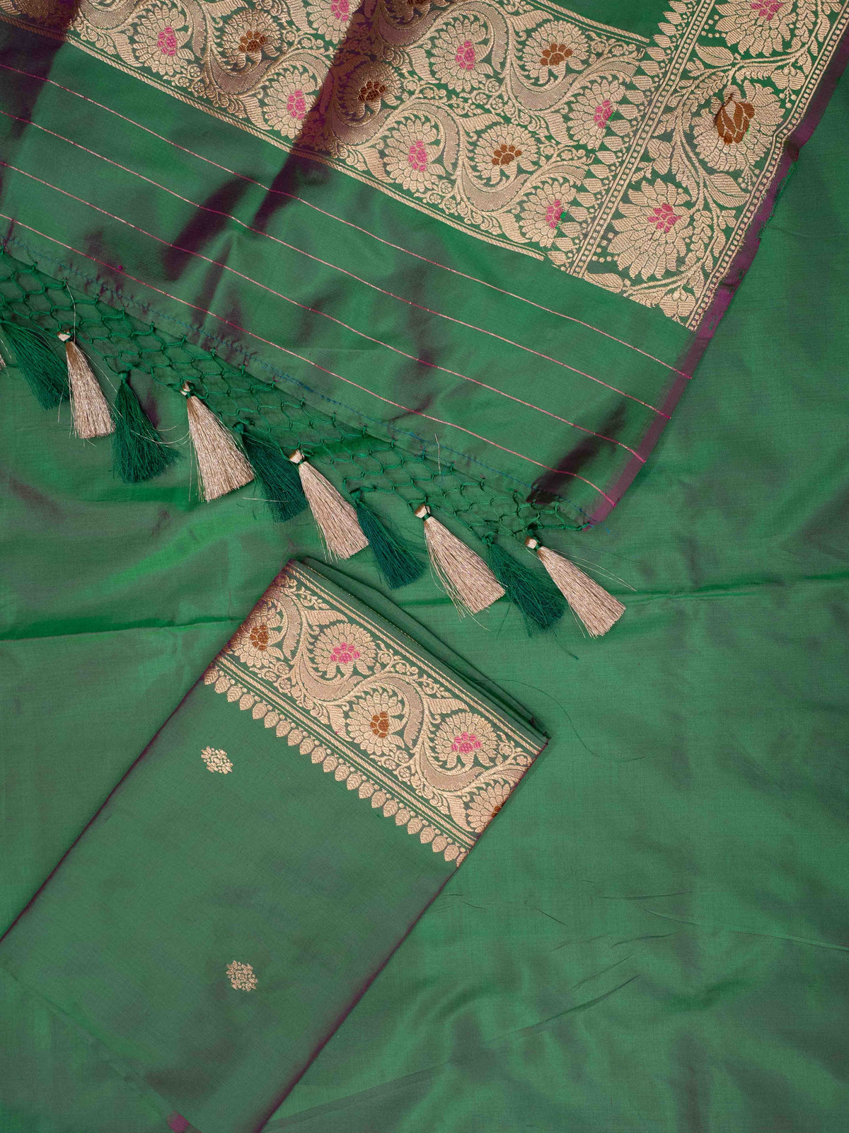 Green katan by katan silk suit set