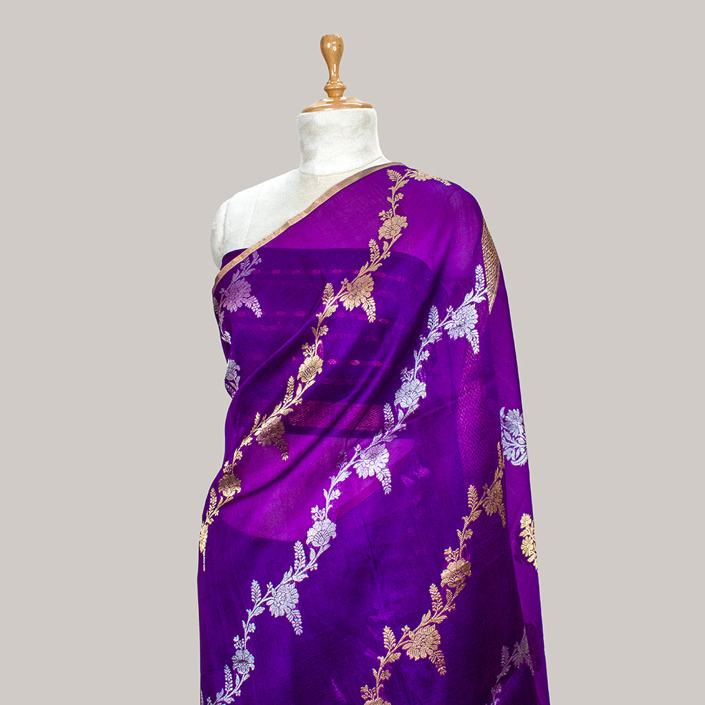 Purple kora silk kadhwa rangkat saree