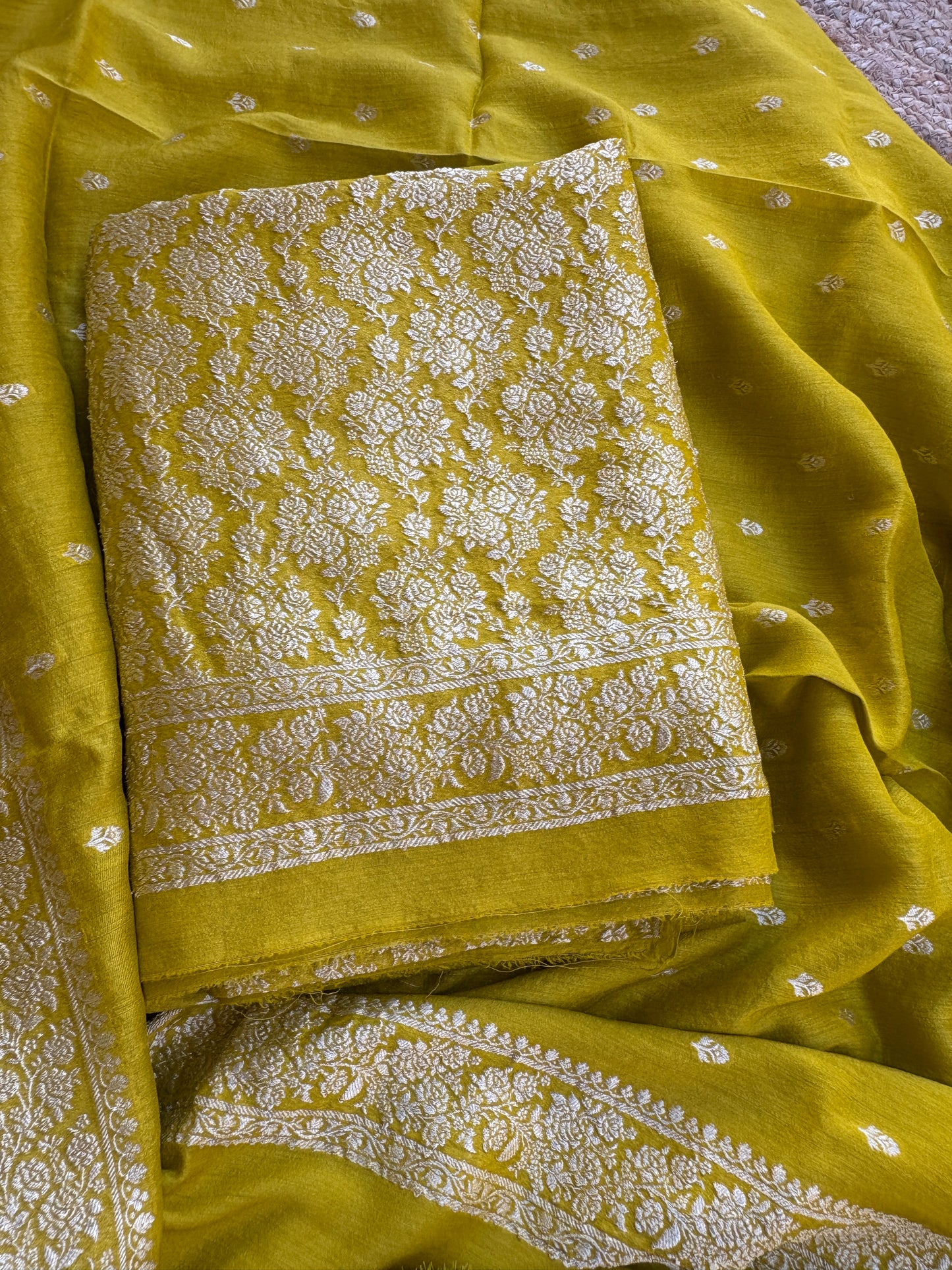 Lime moonga silk suit set