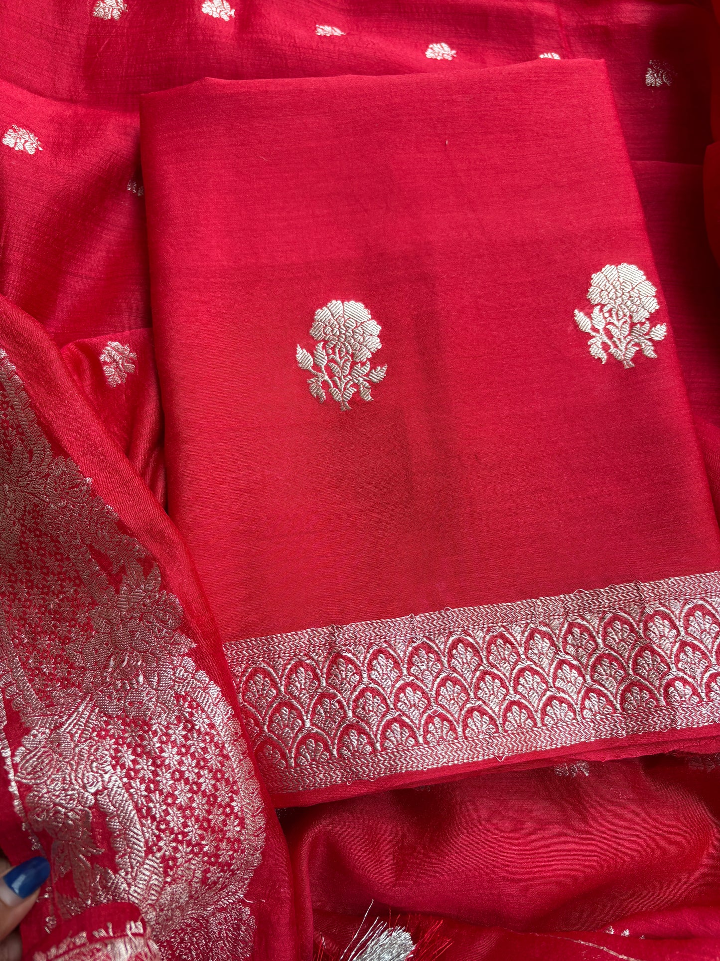Red moonga silk kurta,moonga silk dupatta, plain silk bottom