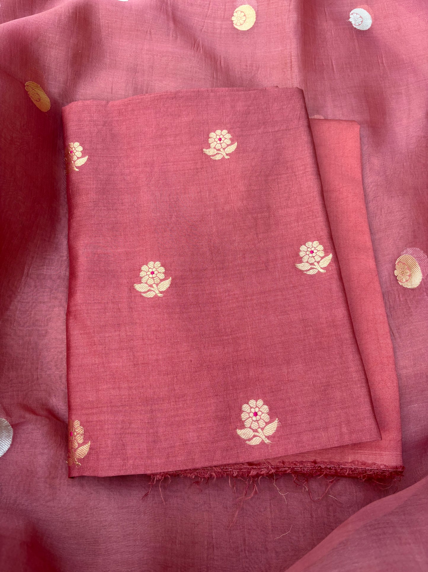 Rust kadhwa Chiniya silk , kora silk Dupatta, plain bottom