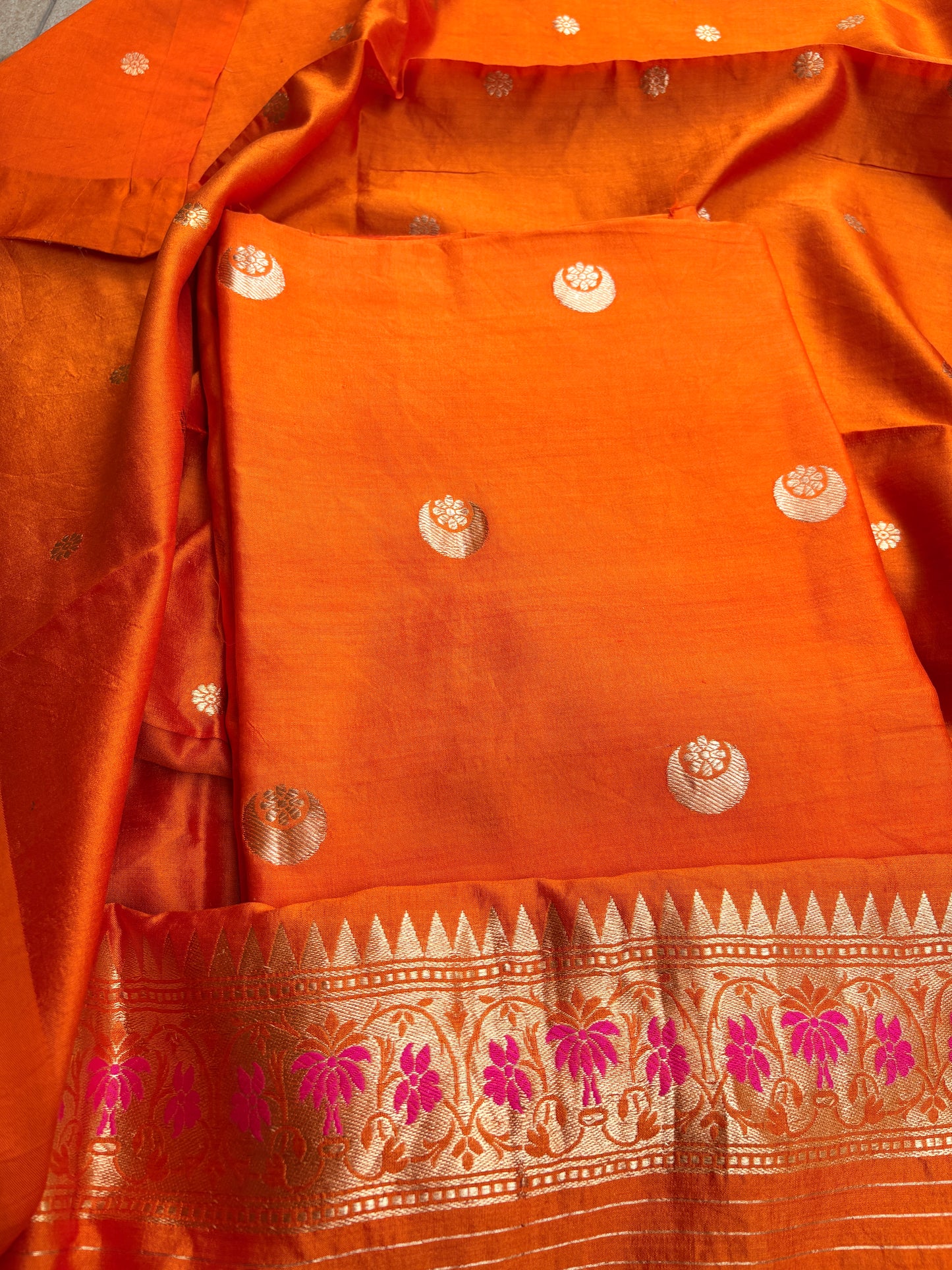 Orange raw artisan kadhwa 3 piece suit set