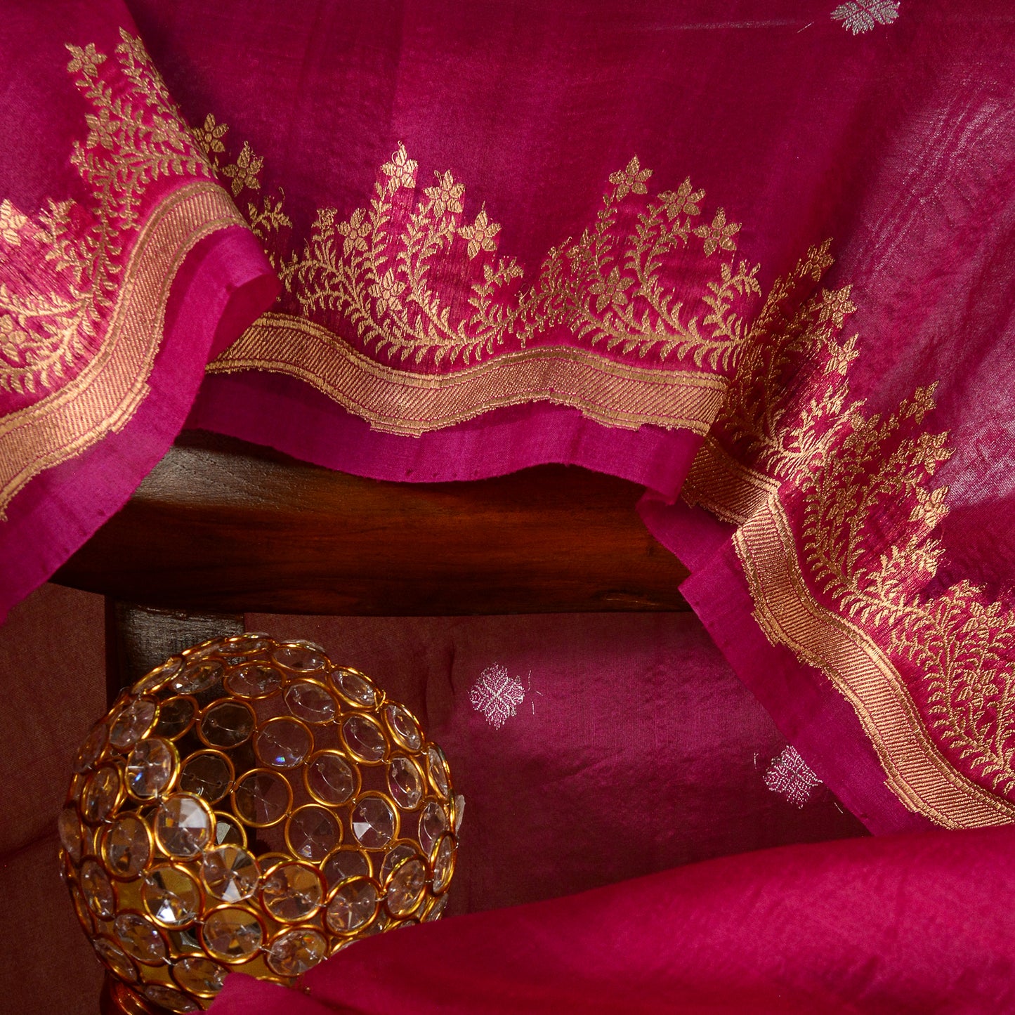 Pink shaded kora silk saree