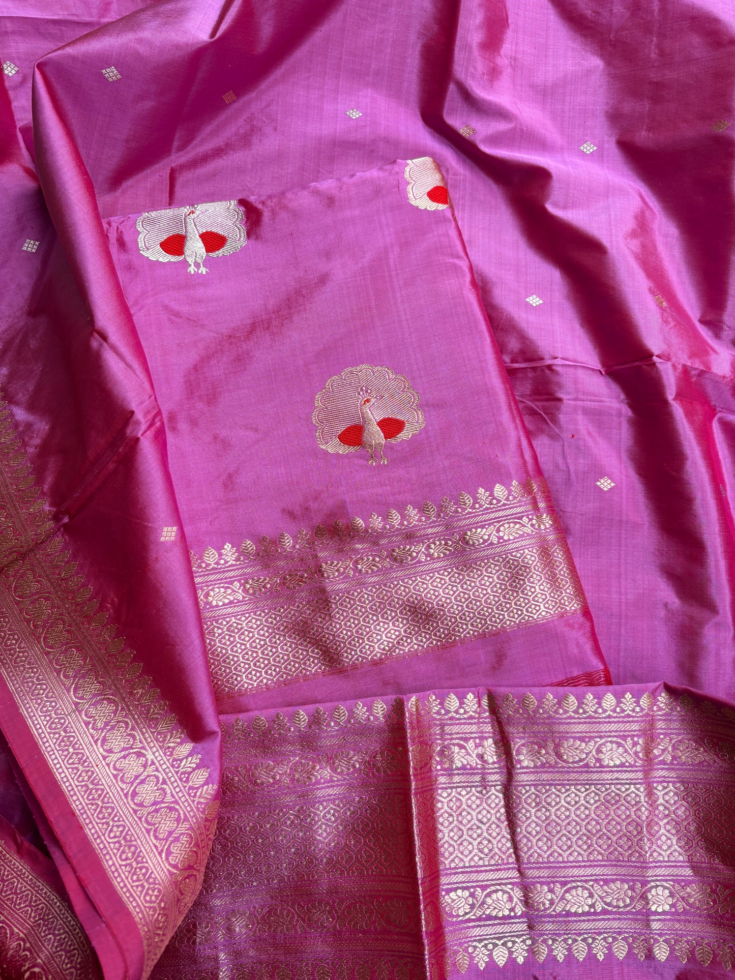 Pink katan by katan silk kadhwa suit set