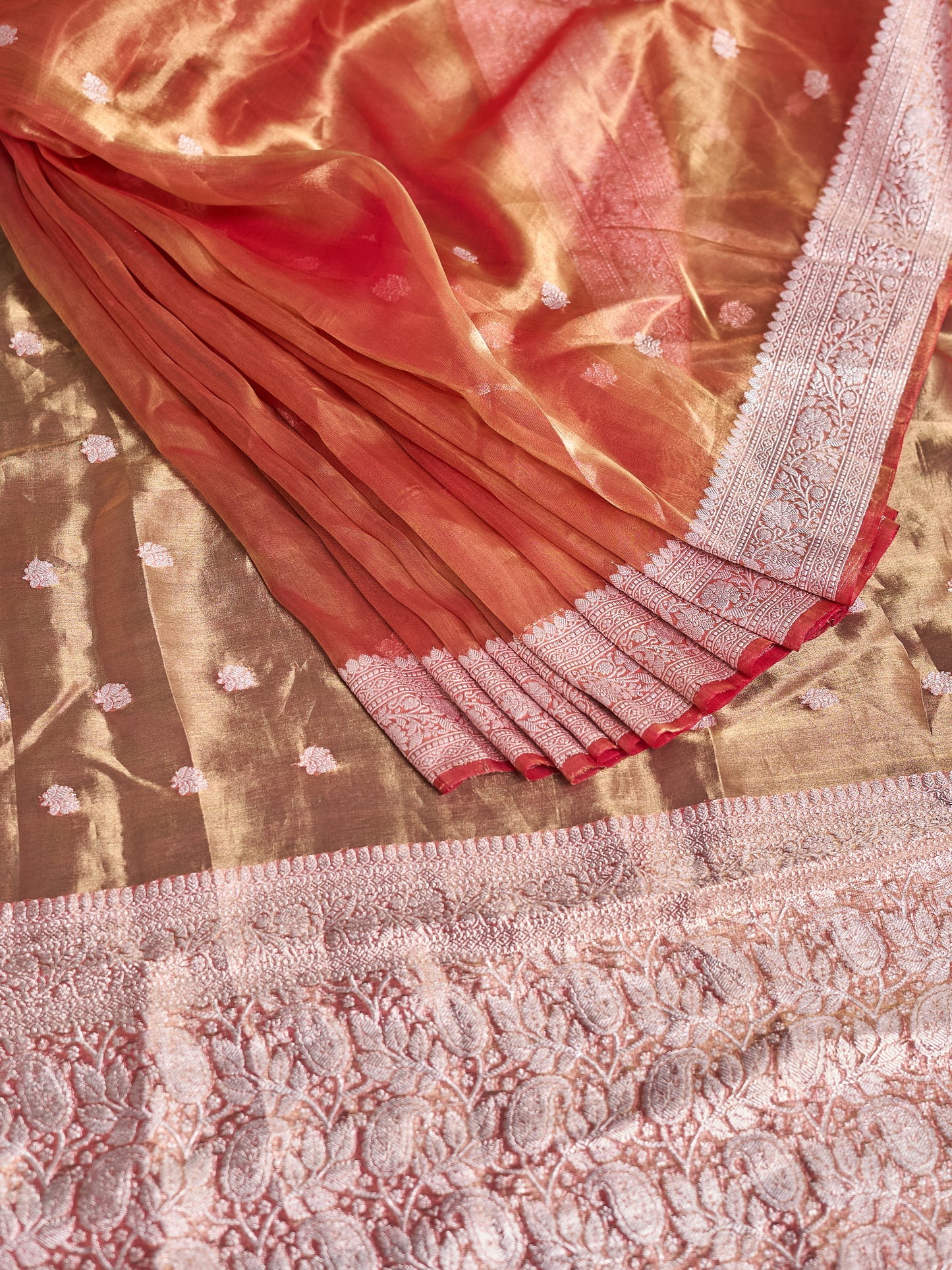 Red pure silver zari kadhwa tissue saree