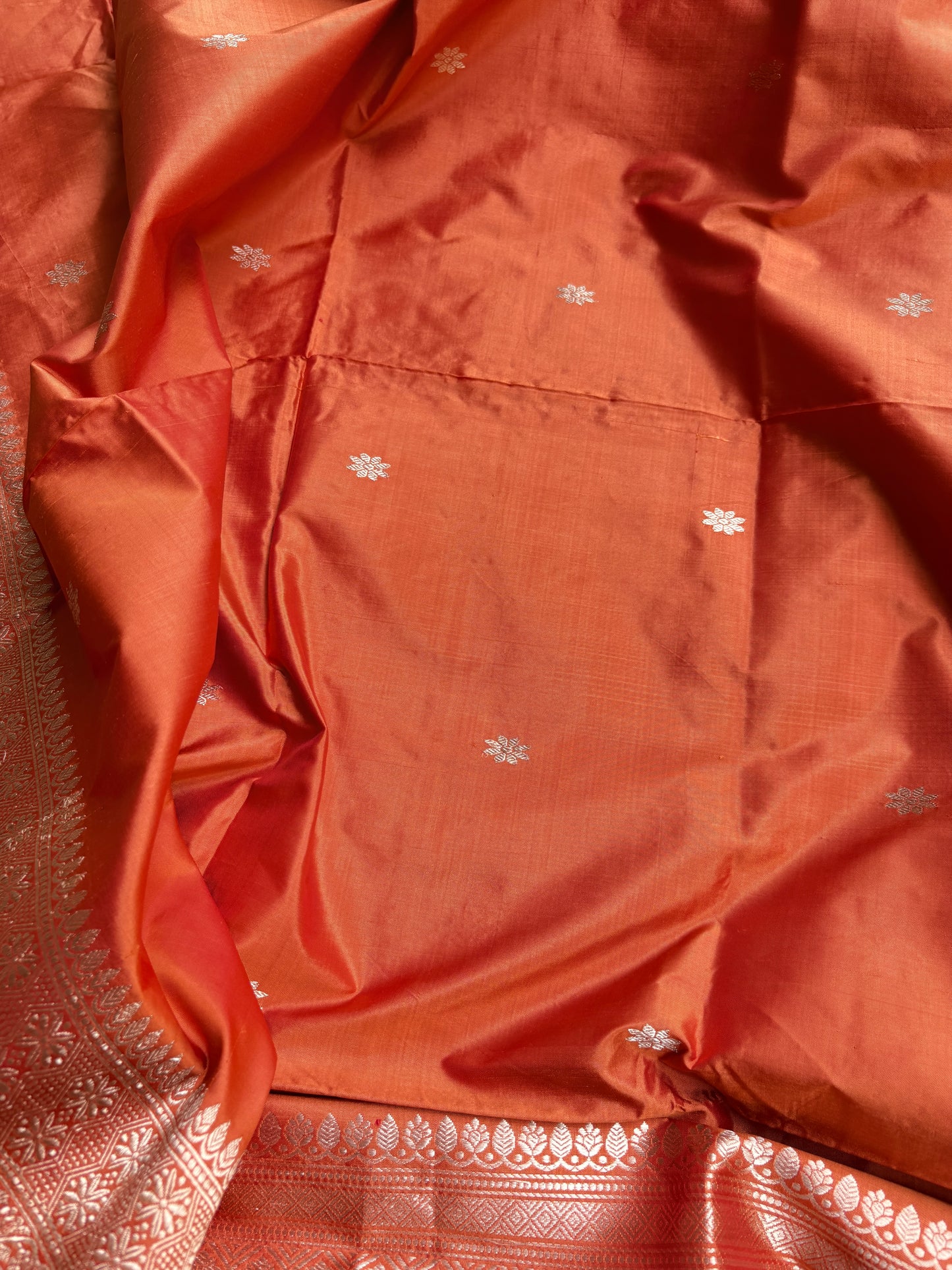 Orange katan by katan silk kadhwa suit set