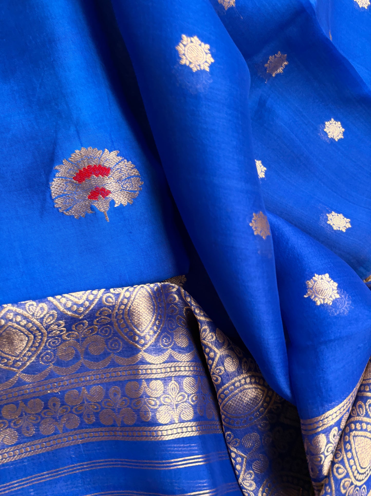 Blue mango silk kadhwa suit set