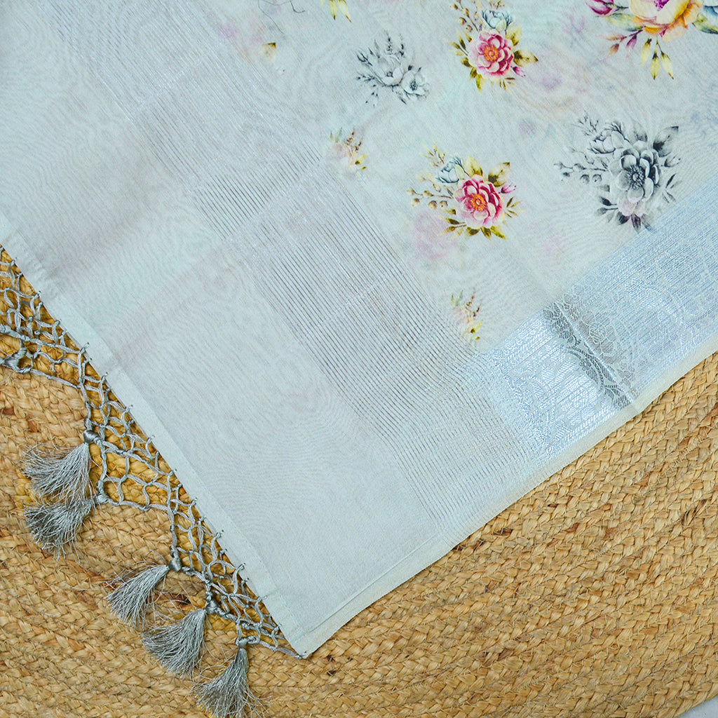 Grey printed Chanderi silk suit set