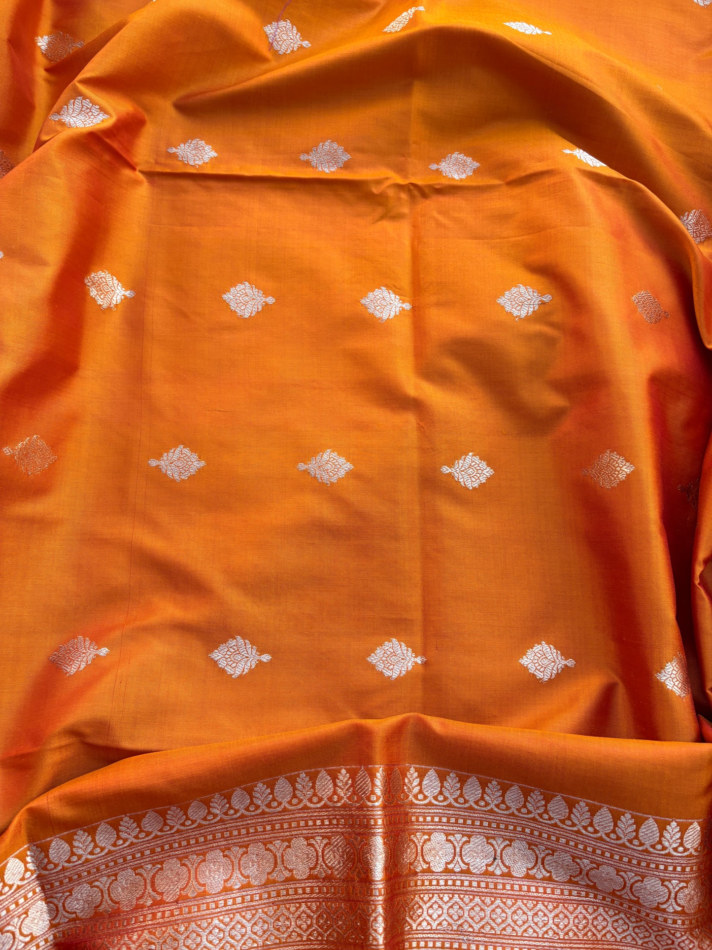 Orange katan by katan silk kadhwa suit set