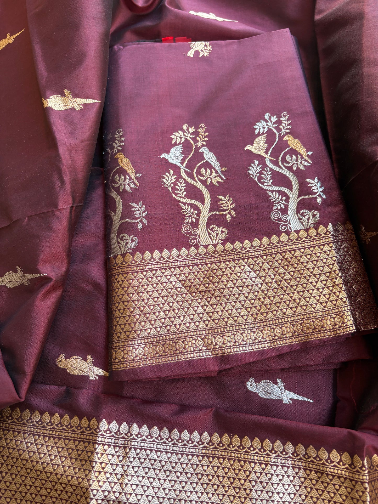 Wine katan by katan silk kadhwa suit set