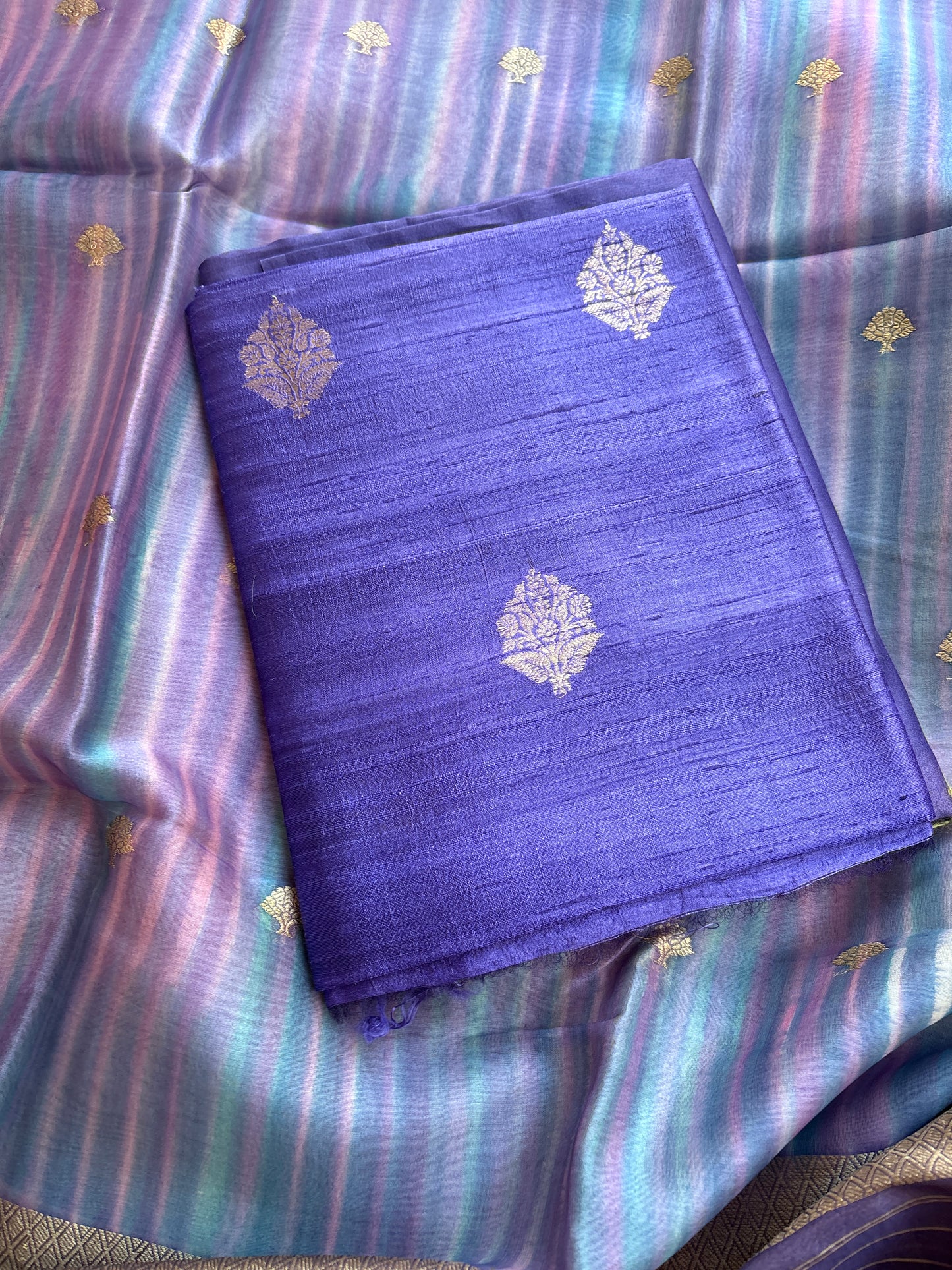 Lavender raw silk kurta, bottom and kora digital dupatta