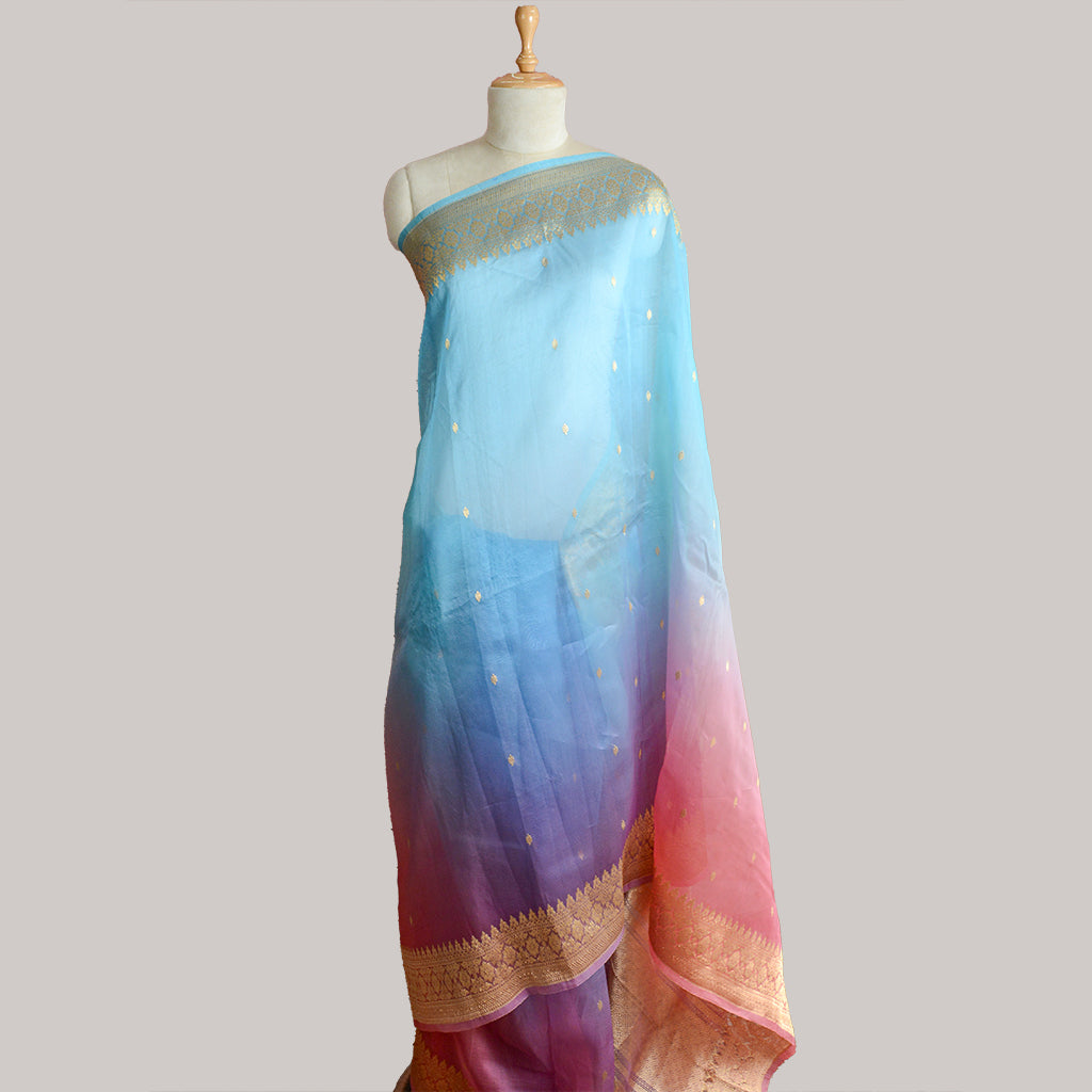 Blue shaded kora silk saree
