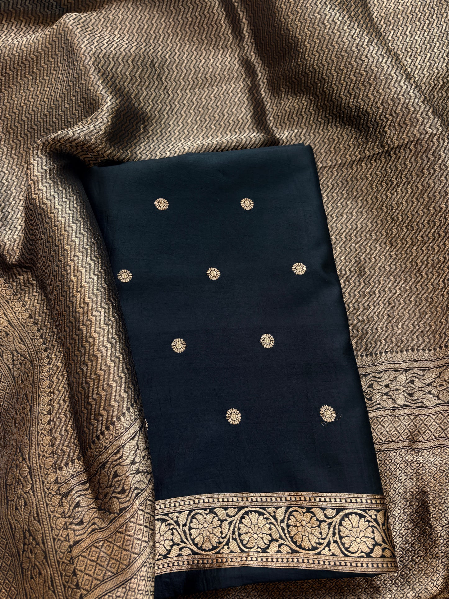 Black mango silk kadhwa suit set