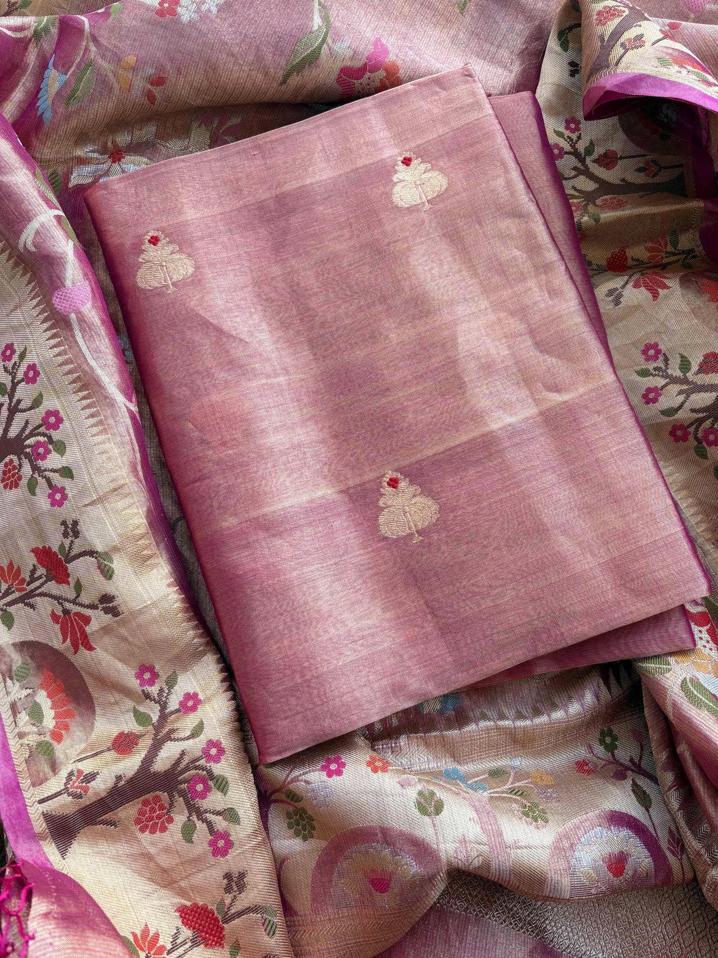 Pink tissue kadhwa meenadar suit set