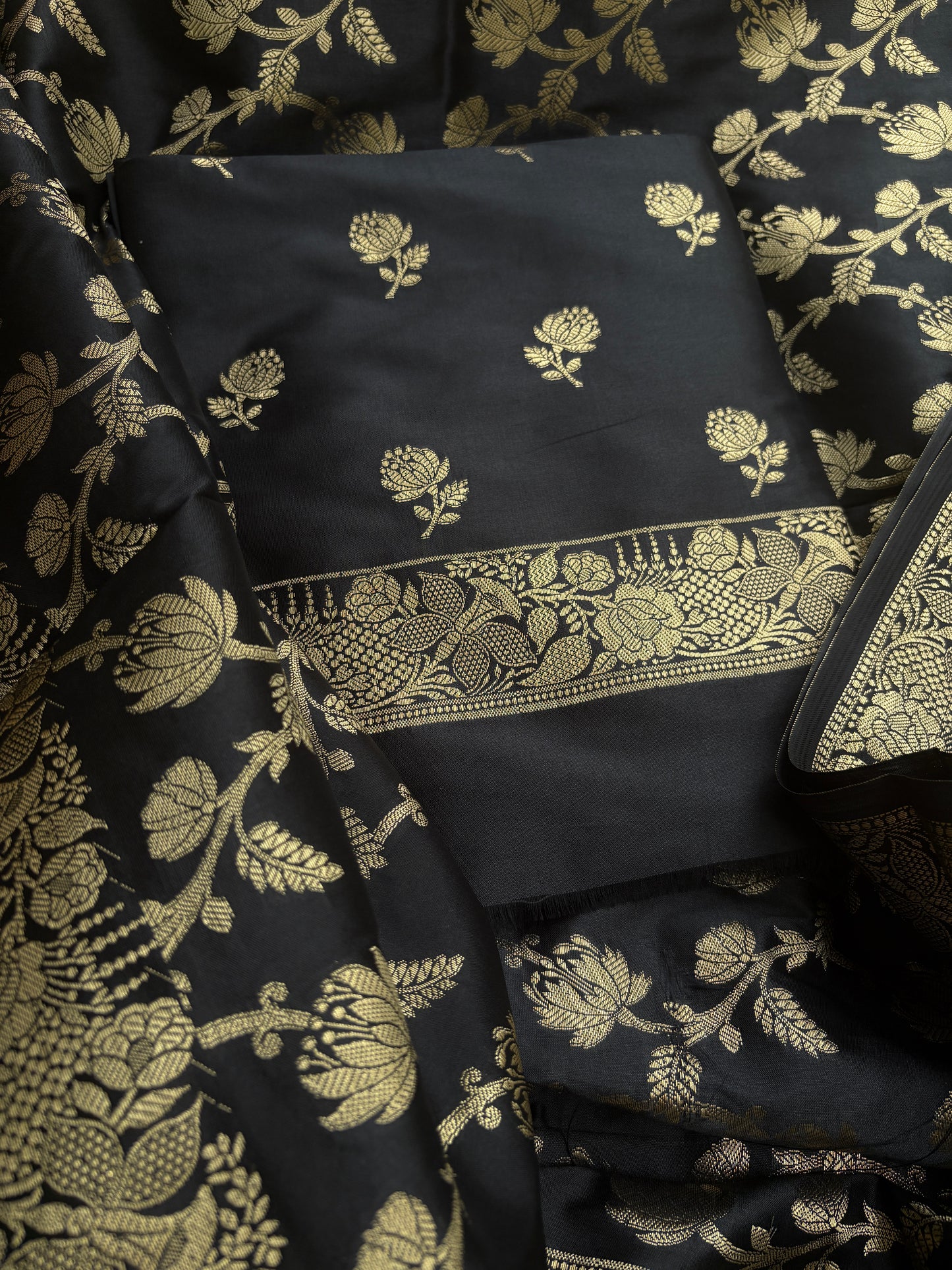 Black premium Banarasi silk 3 piece suit set