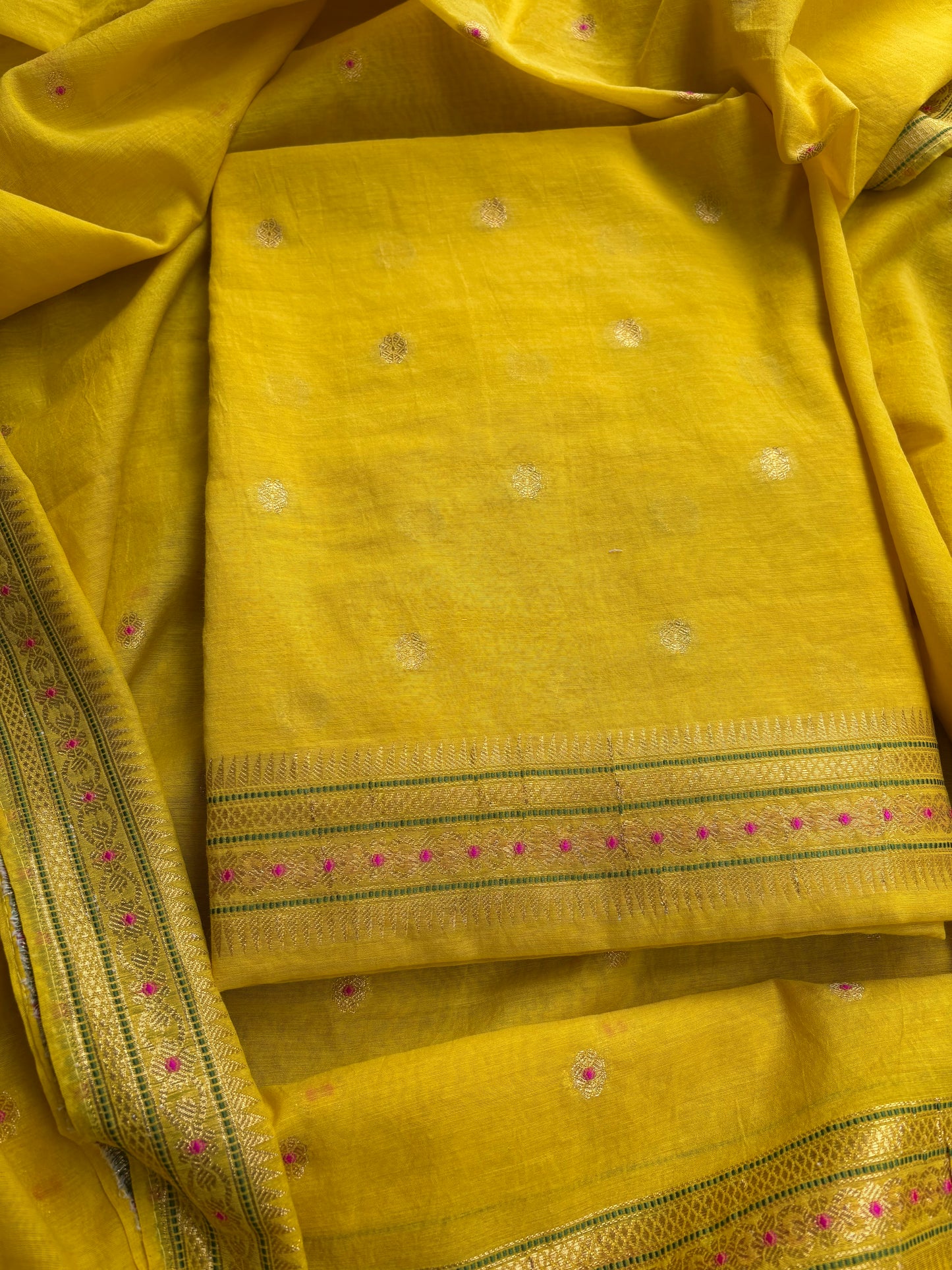 Yellow cotton jamdani 3 piece suit set