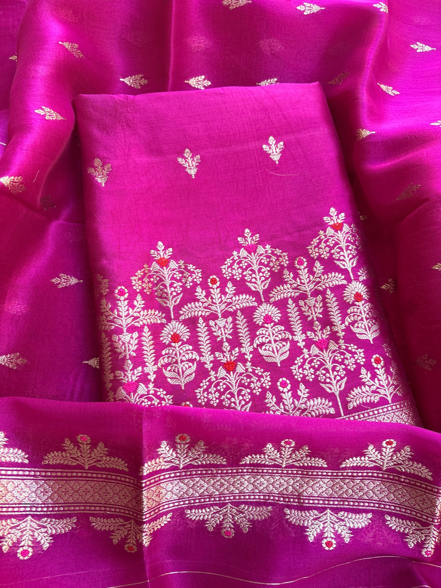 Pink raw mango silk kadhwa suit set