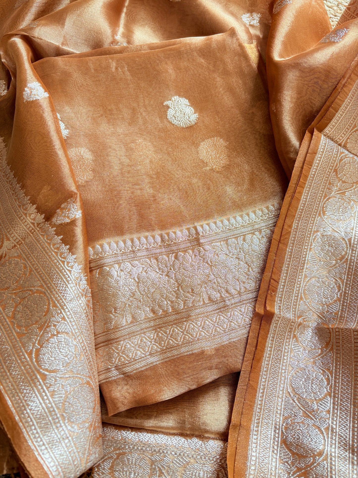 Orange gold tissue kadhwa 3 piece suit set