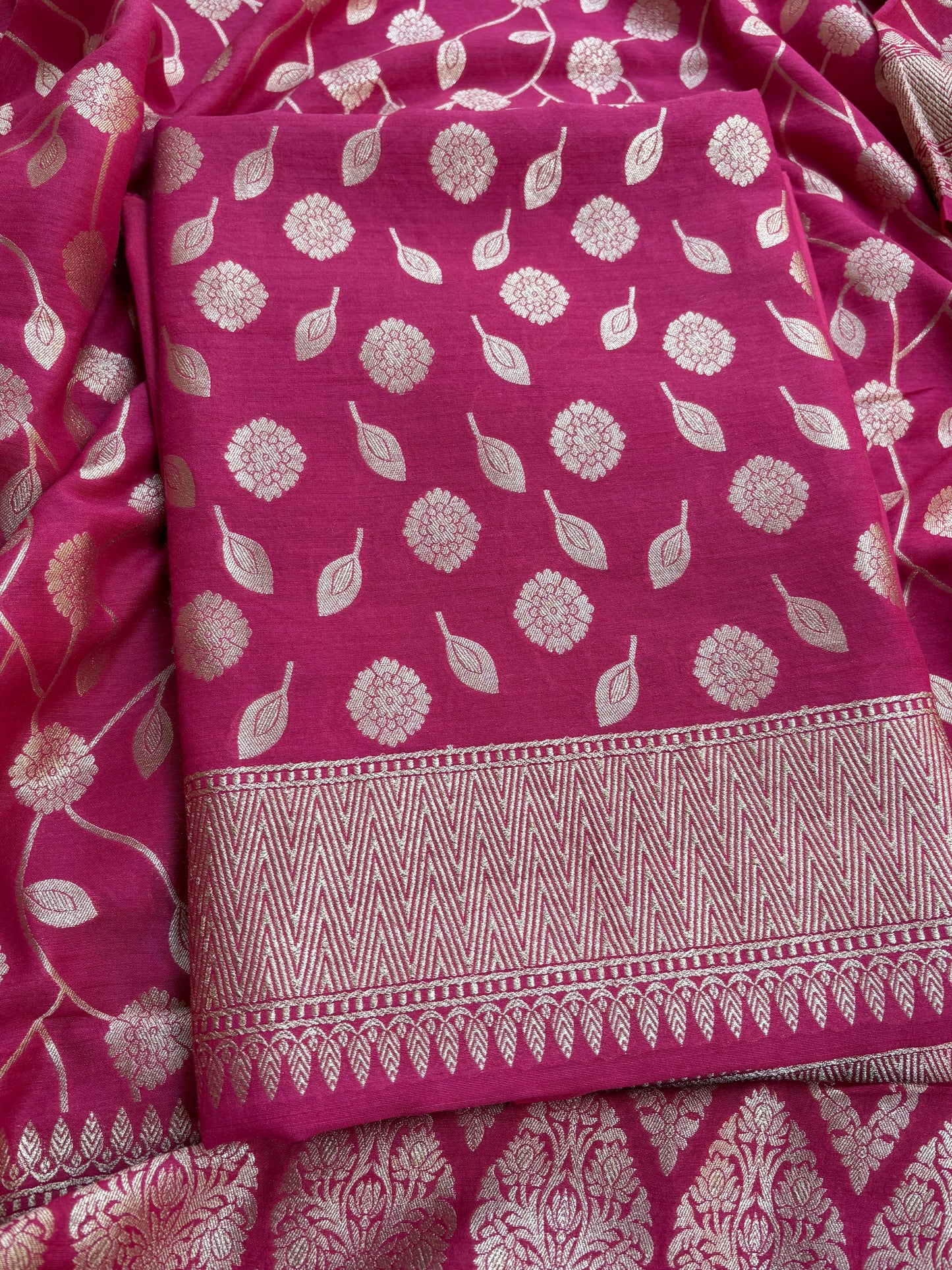 Pink moonga silk 3 piece suit set