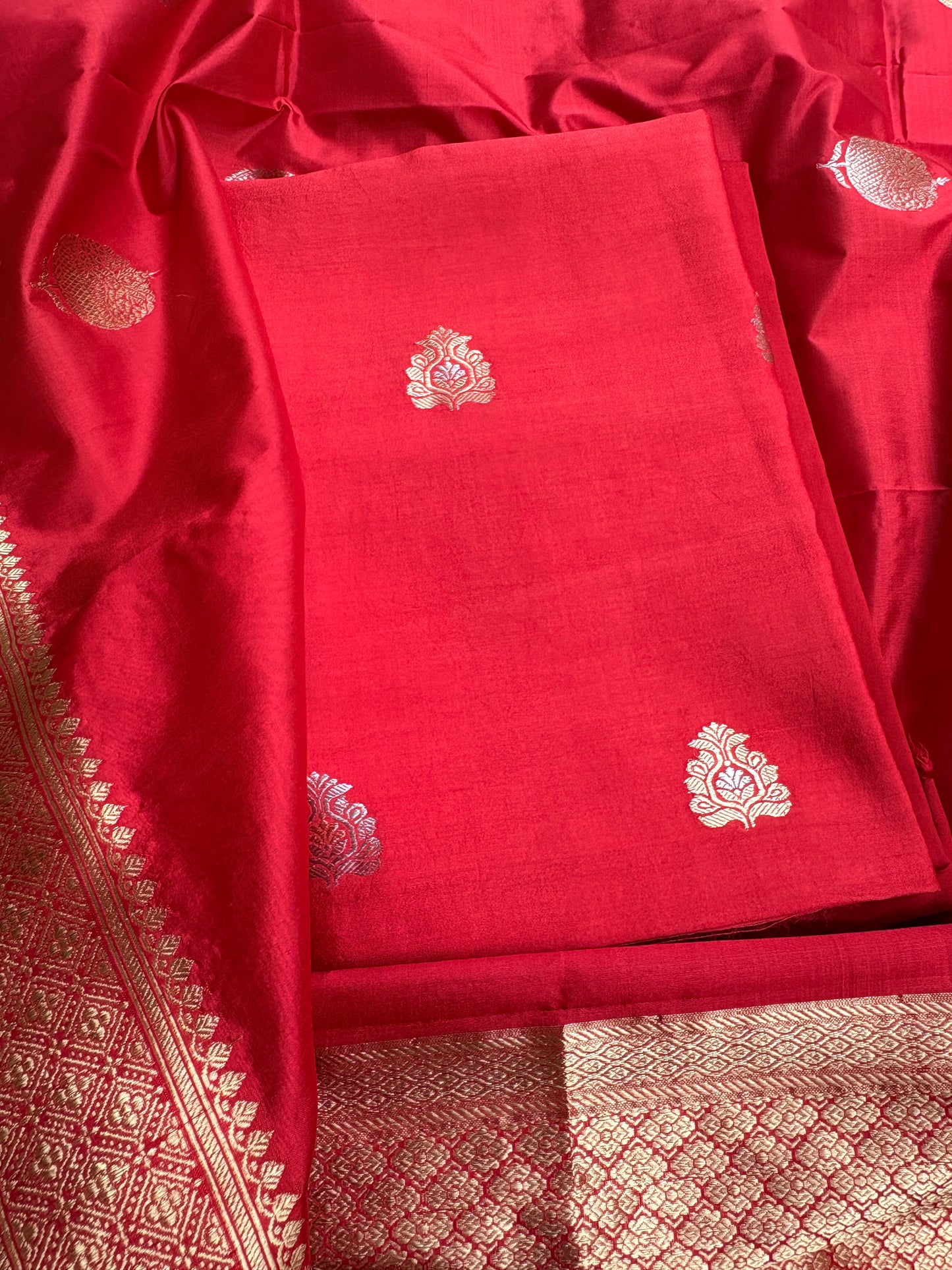 Red Chiniya katan silk suit set