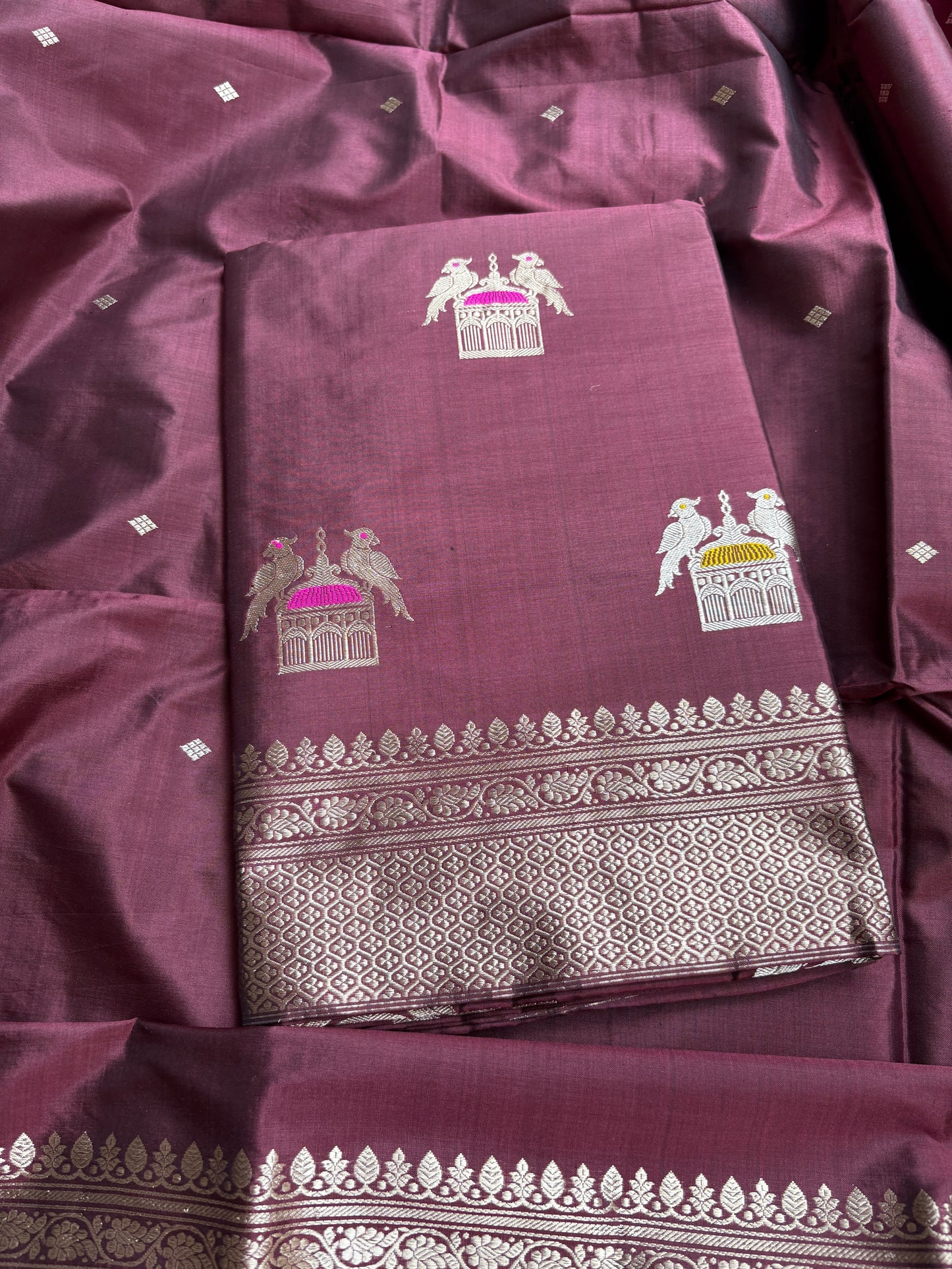 Wine katan by katan silk kadhwa suit set