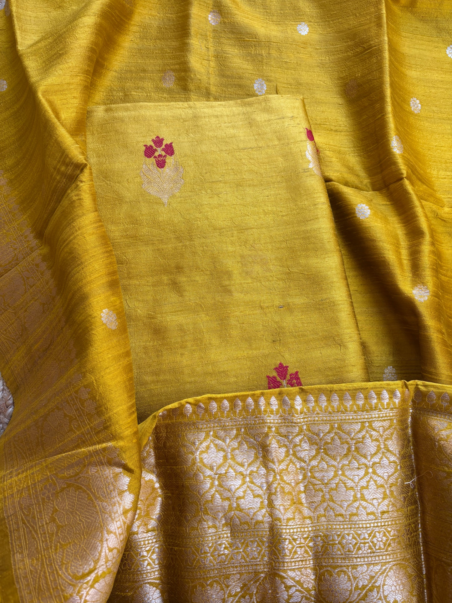 Yellow raw silk kadhwa suit set