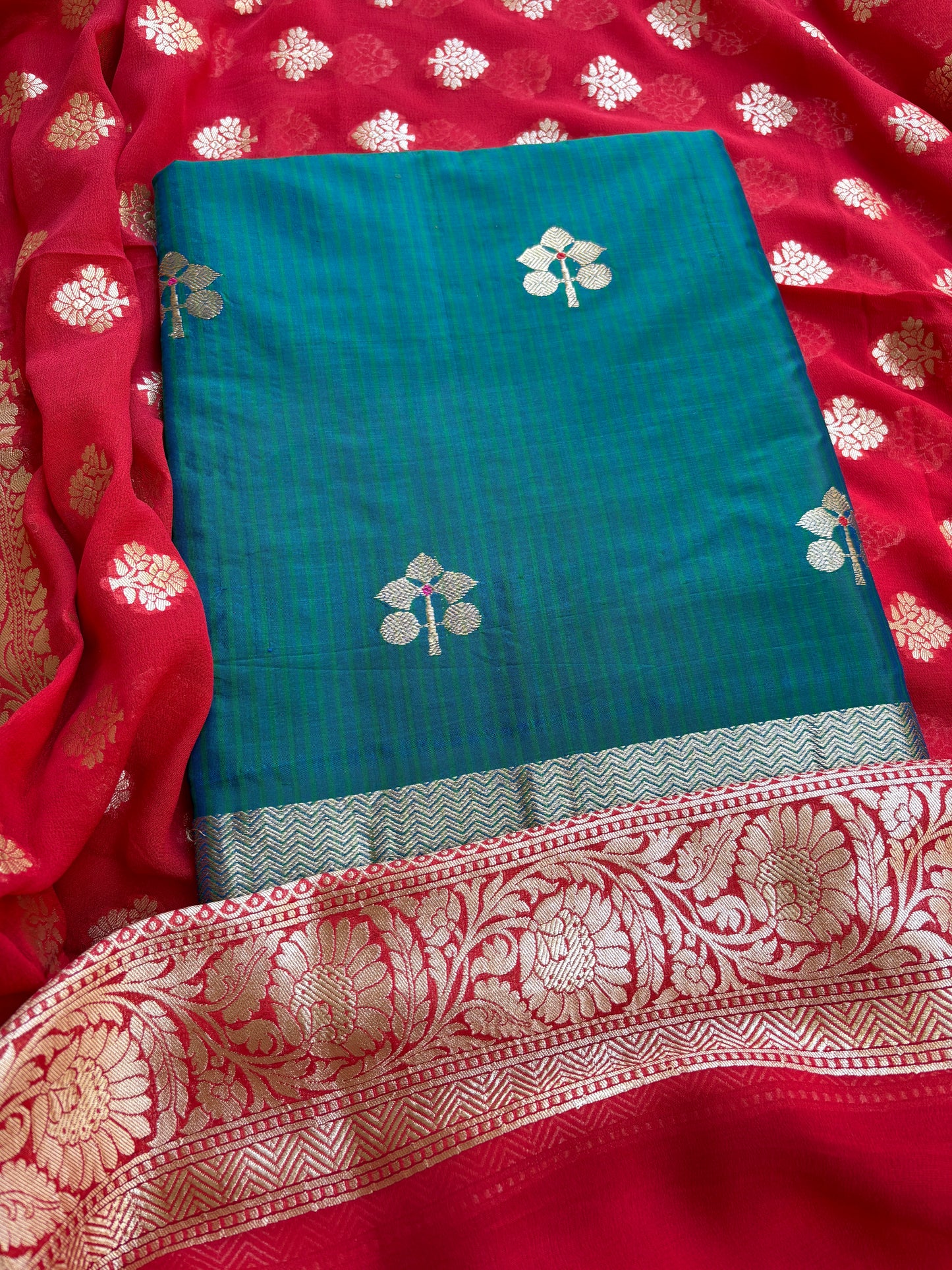 Blue katan by katan silk suit with Khaddi georgette dupatta