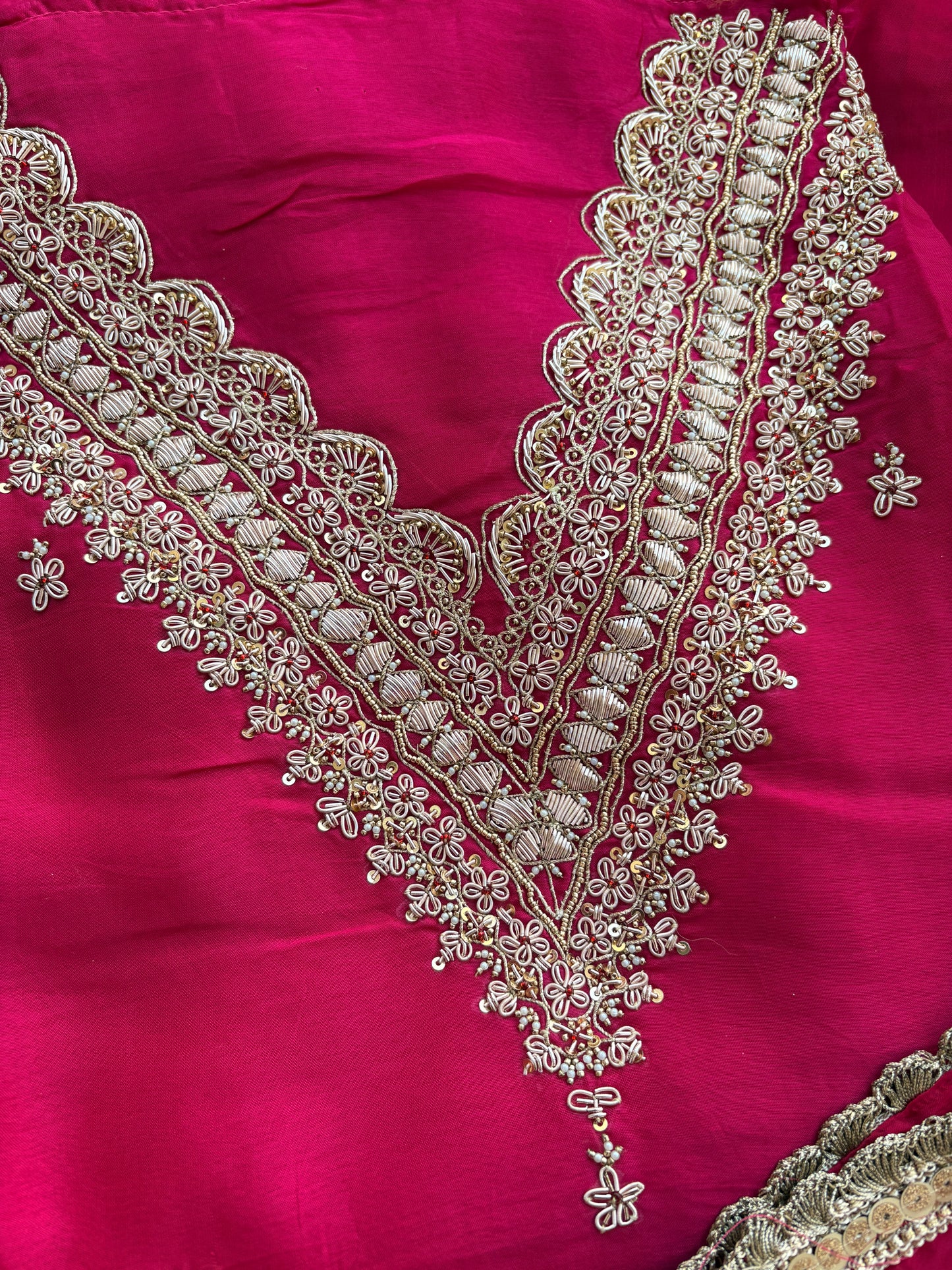 Pink hand embroidered crepe suit