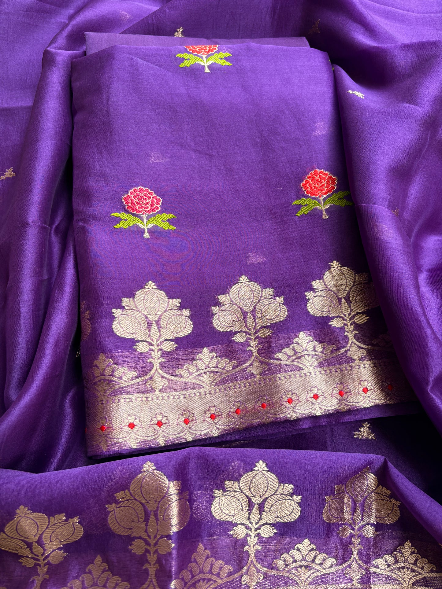 Purple kora kadhwa silk suit set