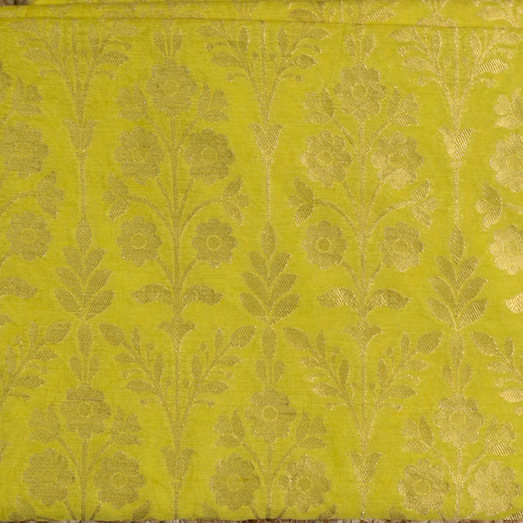 Lime yellow zari weaving Chanderi suit set