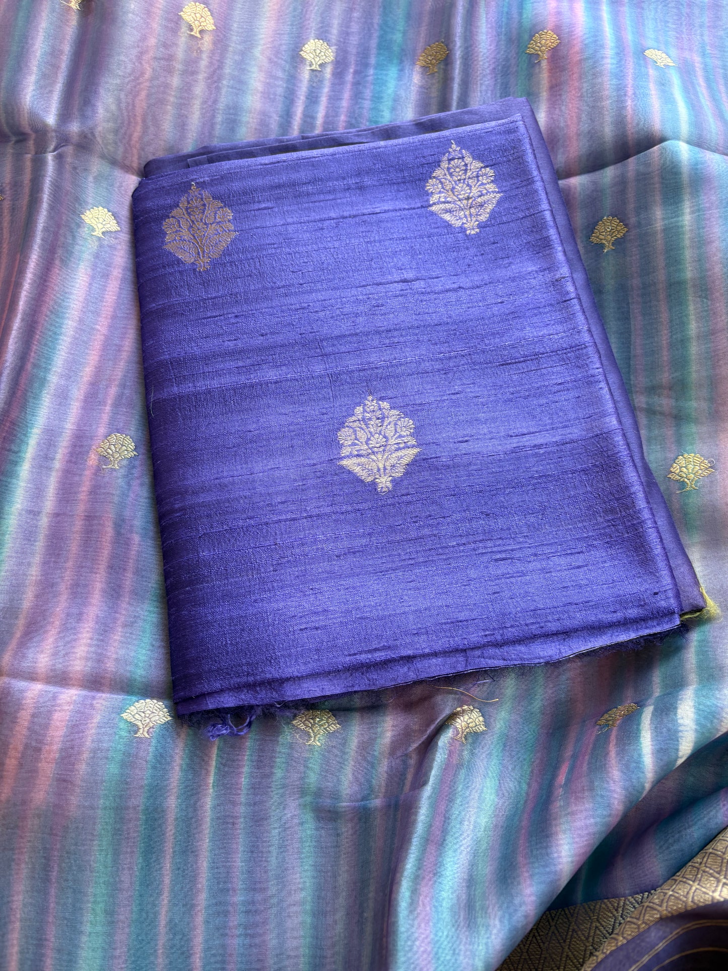 Lavender raw silk kurta, bottom and kora digital dupatta