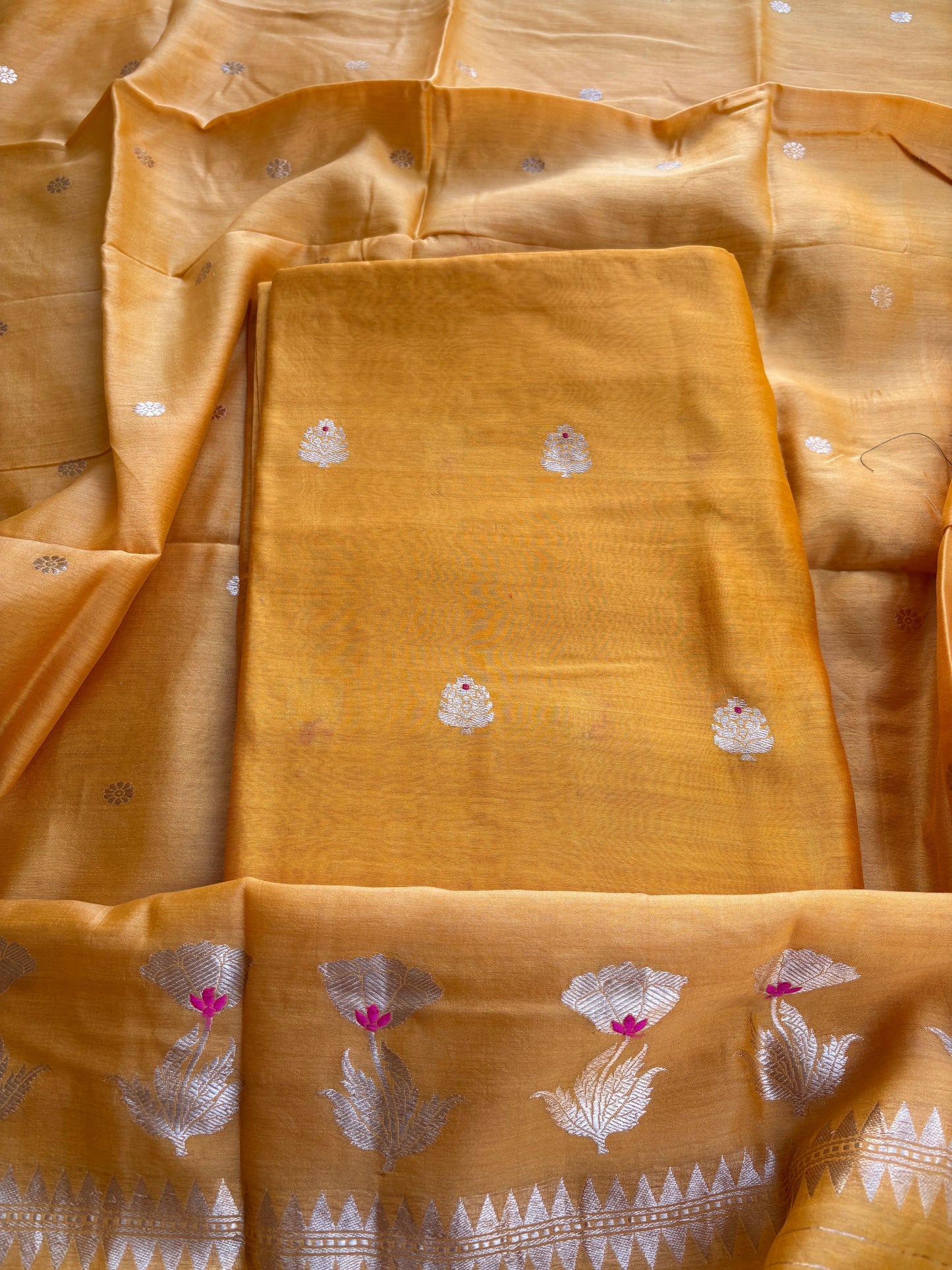 Yellow handloom kadhwa suit set