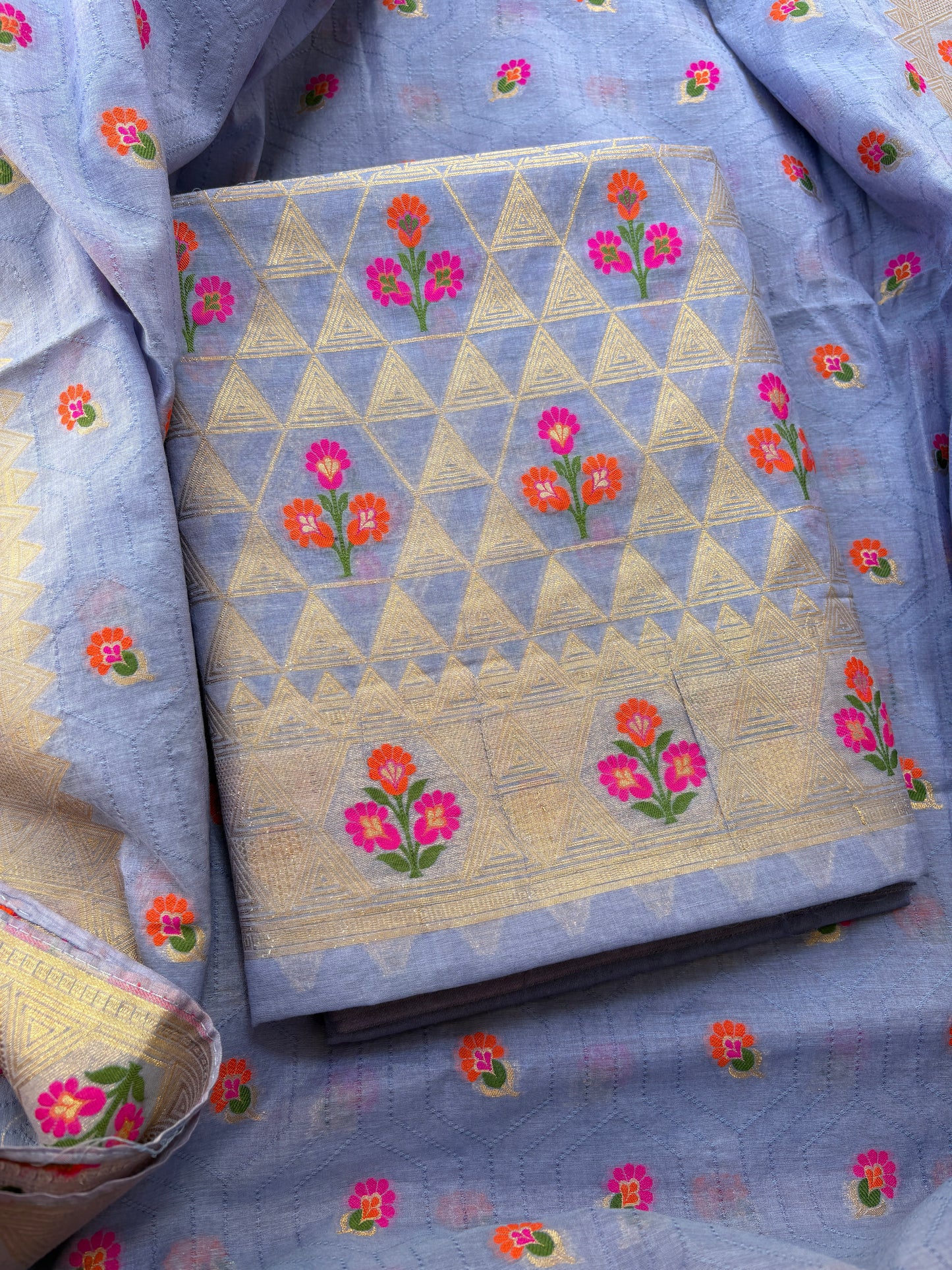Grey Chanderi meenadar suit set