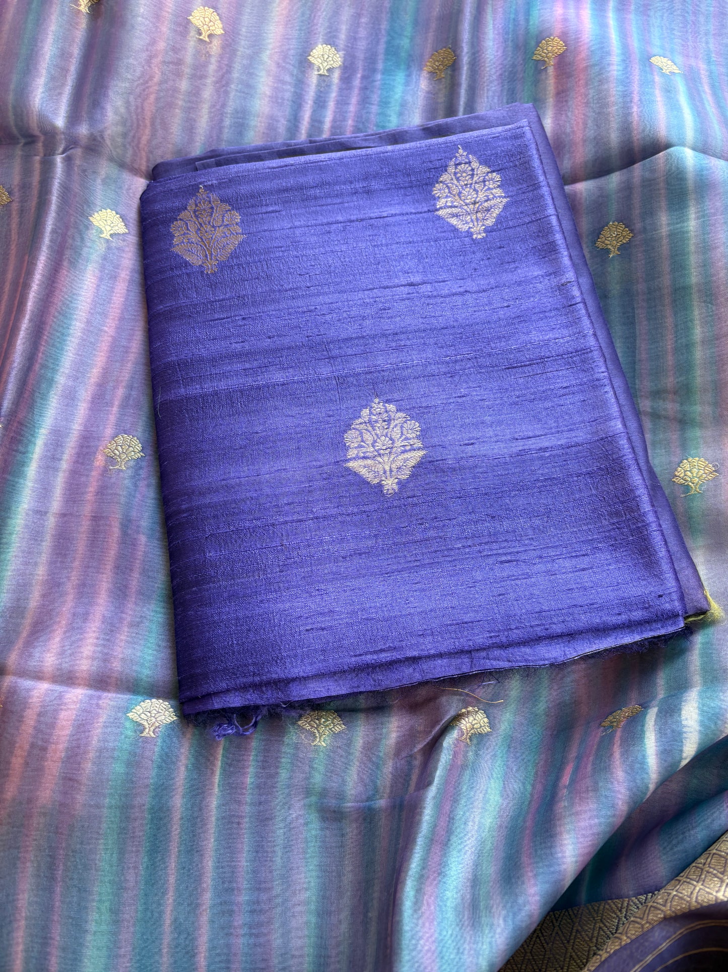 Lavender raw silk kurta, bottom and kora digital dupatta