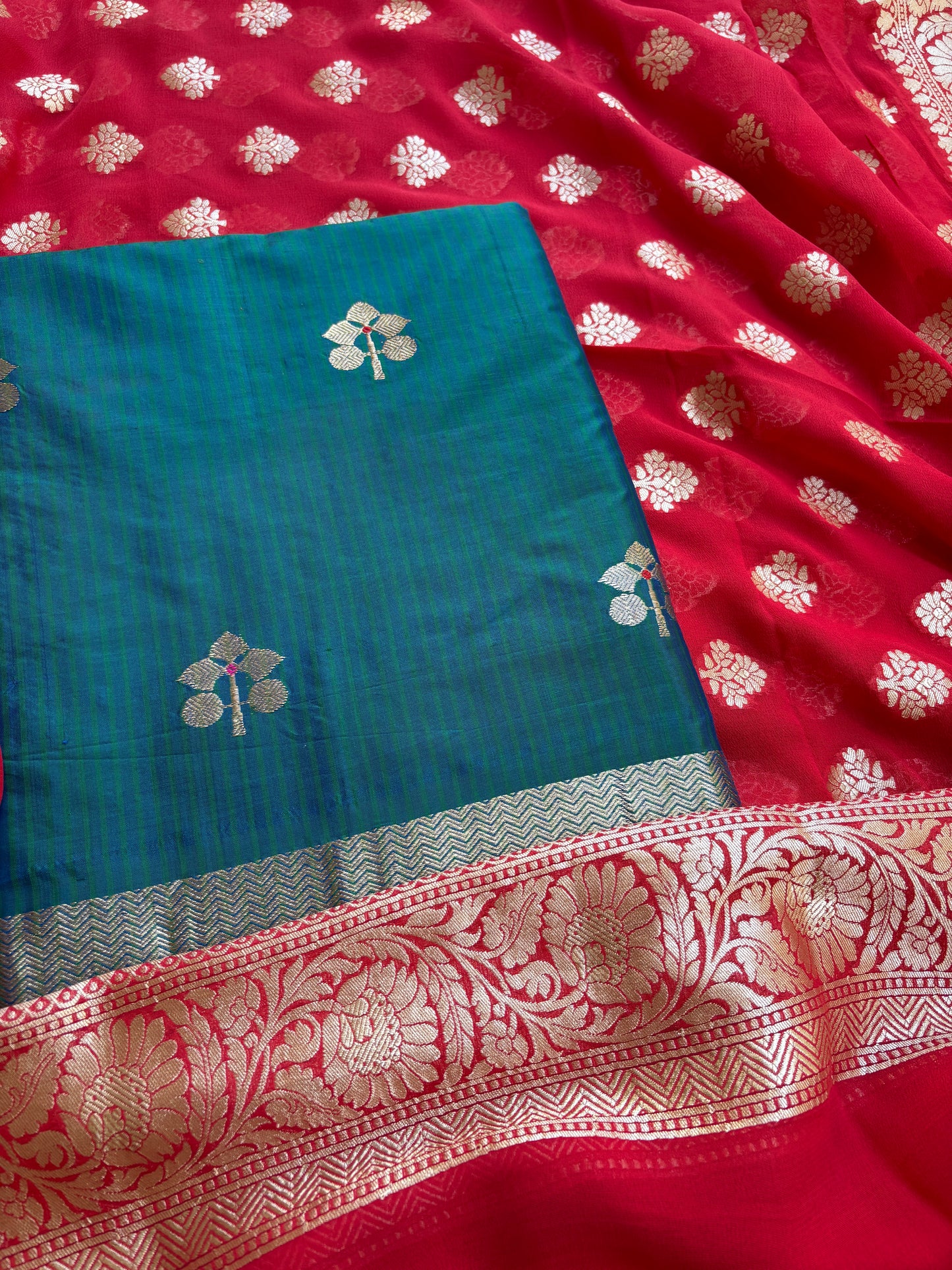 Blue katan by katan silk suit with Khaddi georgette dupatta