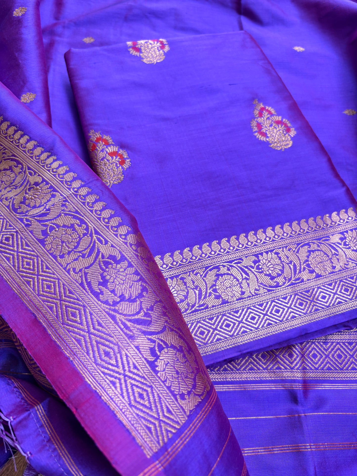 Purple dhoop chau katan silk suit set