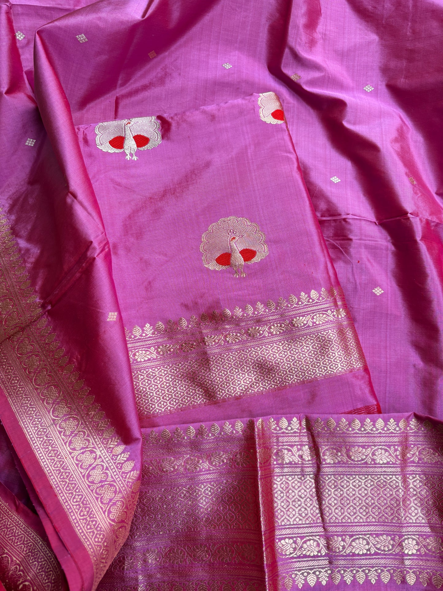 Pink katan by katan silk kadhwa suit set