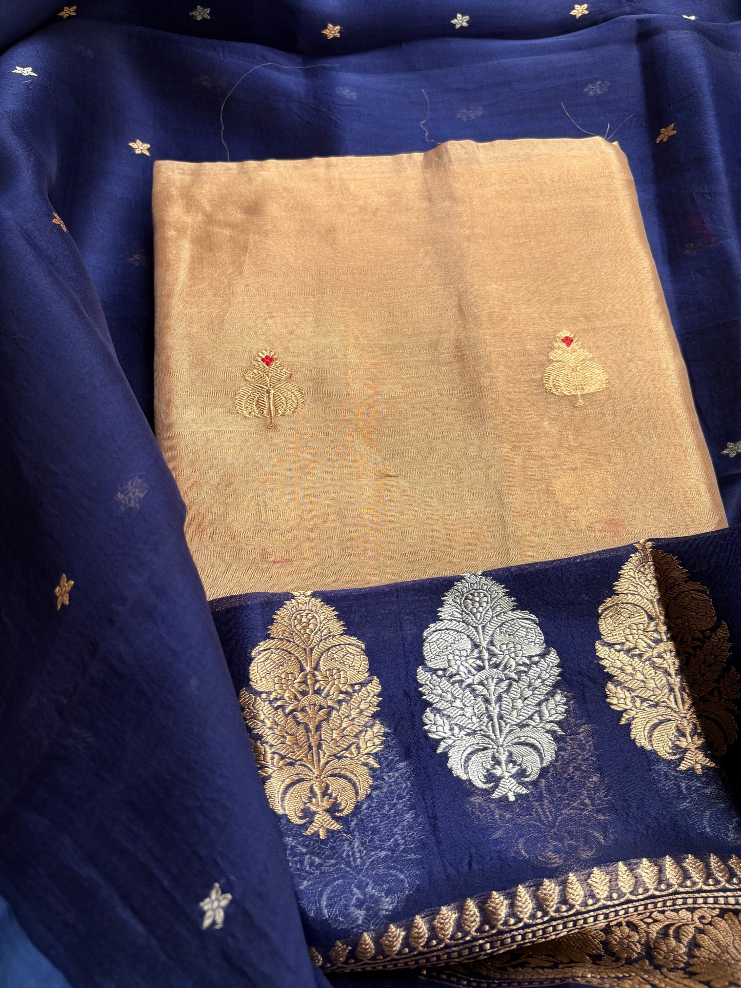 Tissue kadhwa kurta, bottom and kora silk dupatta