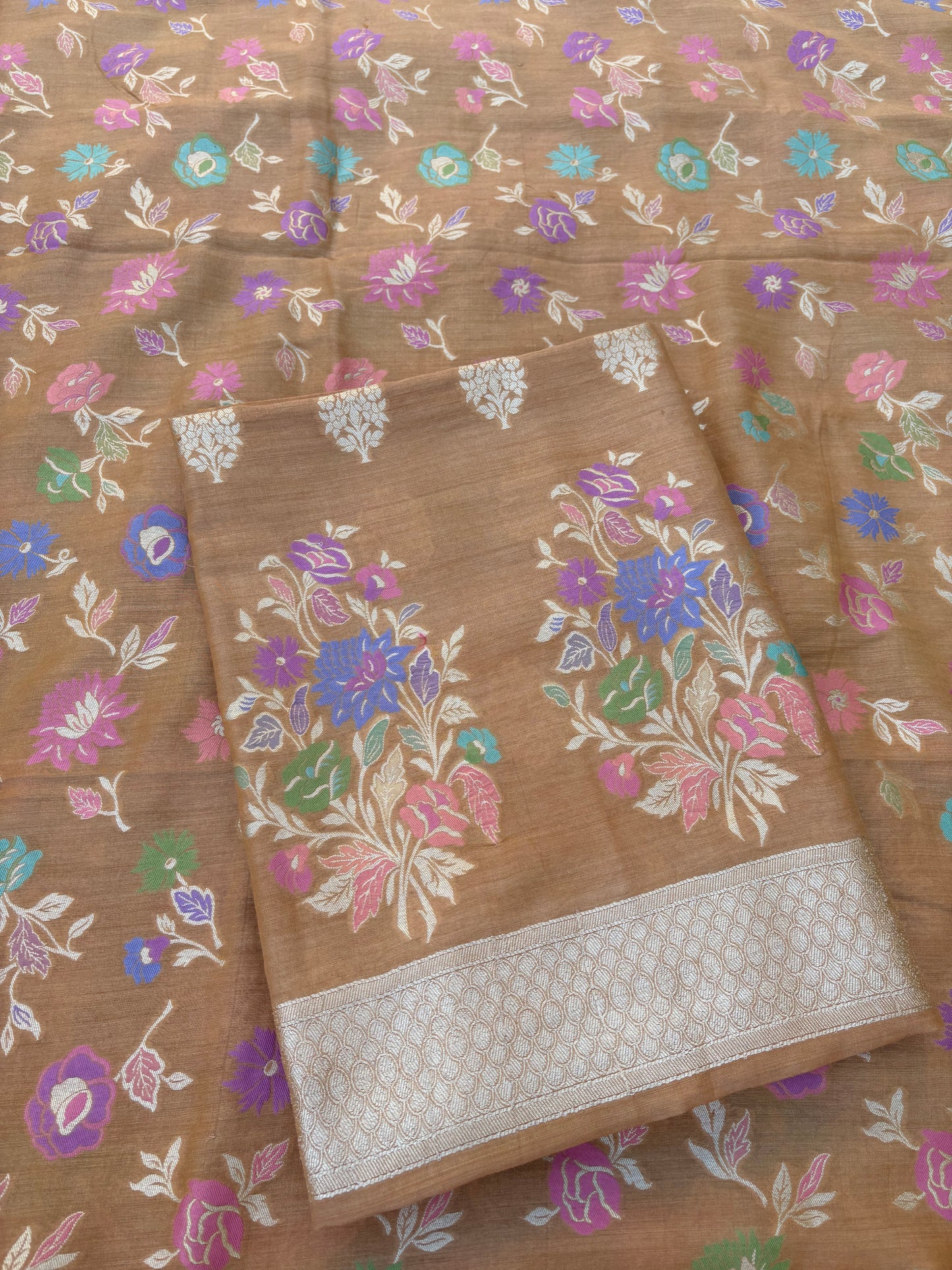 Golden moonga silk tilfi weaving meenadar 3 piece suit set