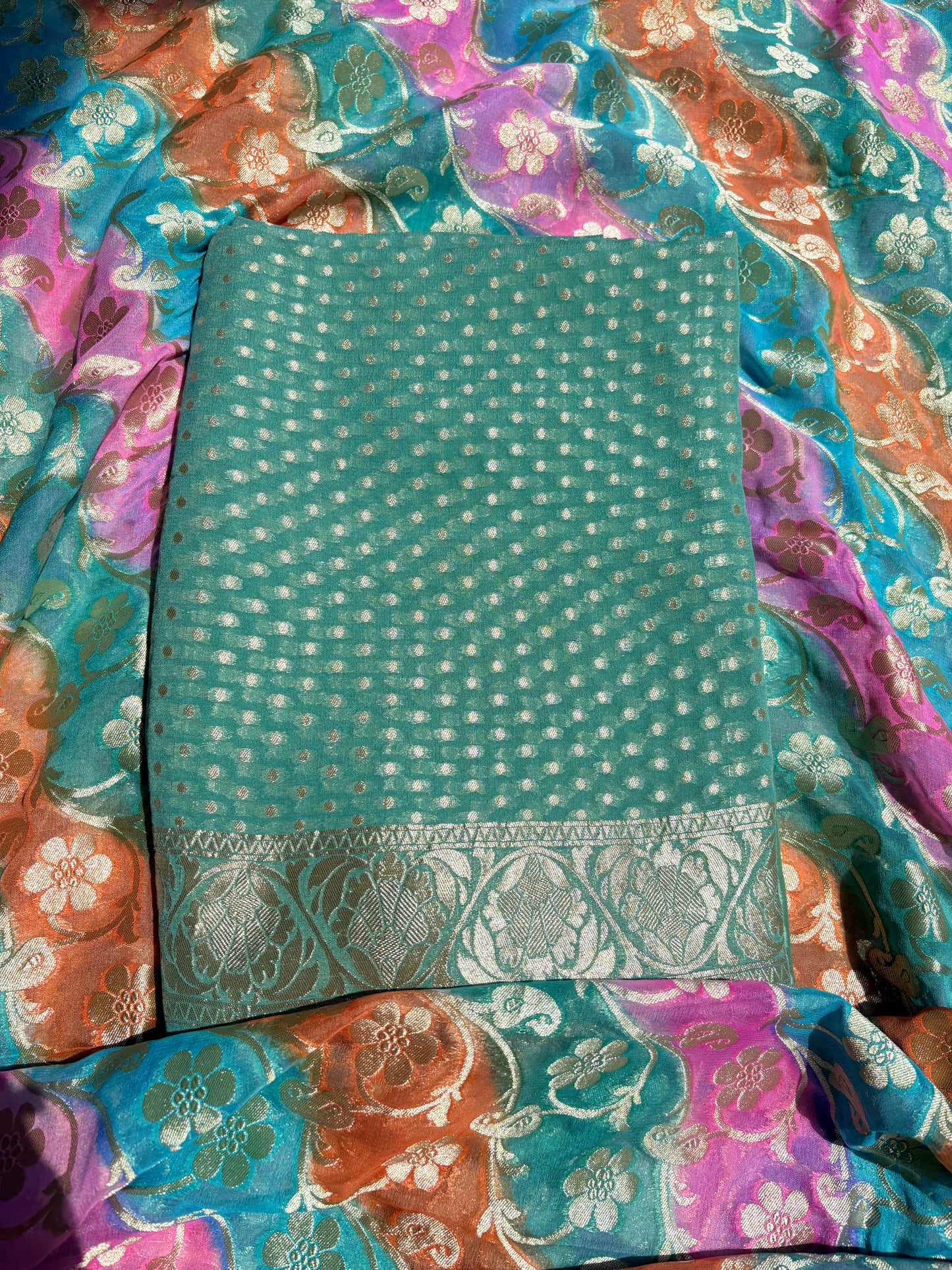 Green Khaddi georgette suit set